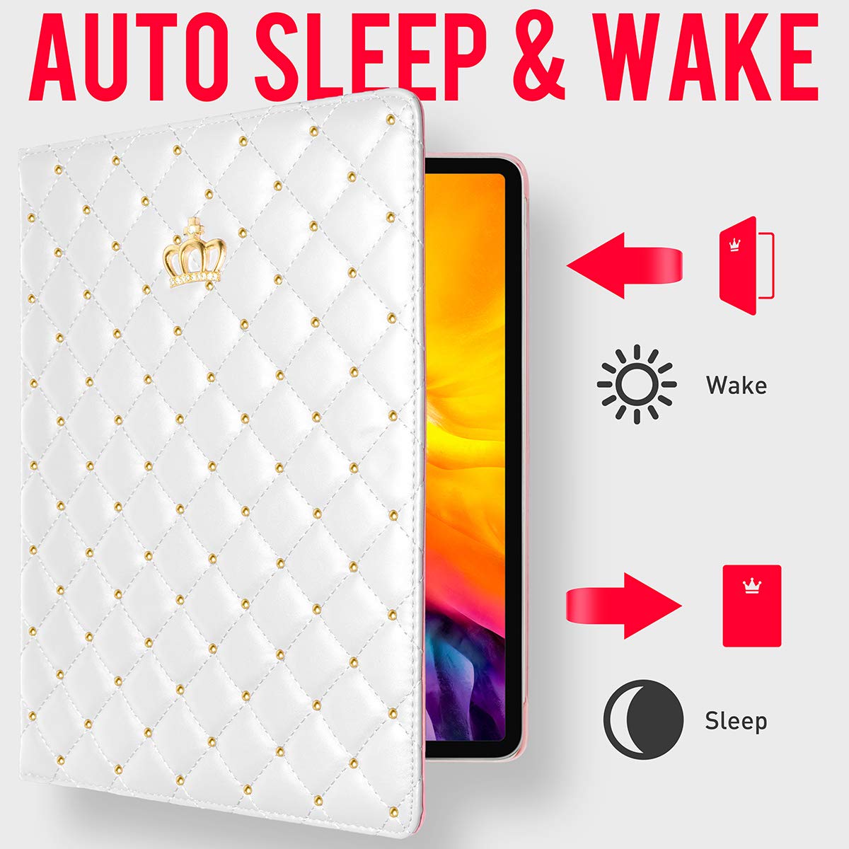 Topwin Bling Diamond PU Leather Case for iPad Air 11-inch (M2/5th/4th Gen) & iPad Pro 11-inch - Cute Protective Cover with Auto Sleep/Wake (White) | Perfect for Work, School & Travel Accessories