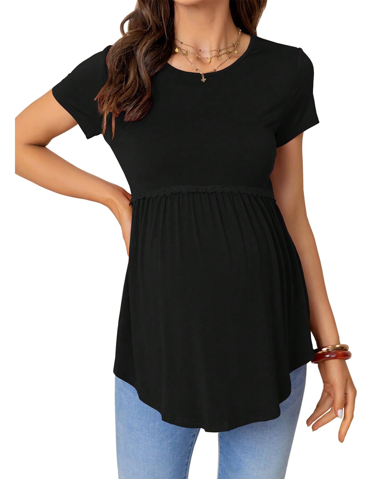 Comfortable Maternity Tops for Women - Breathable Short Sleeve Pregnancy T-Shirts & Blouses - Perfect for Everyday Wear, Work & Nursing