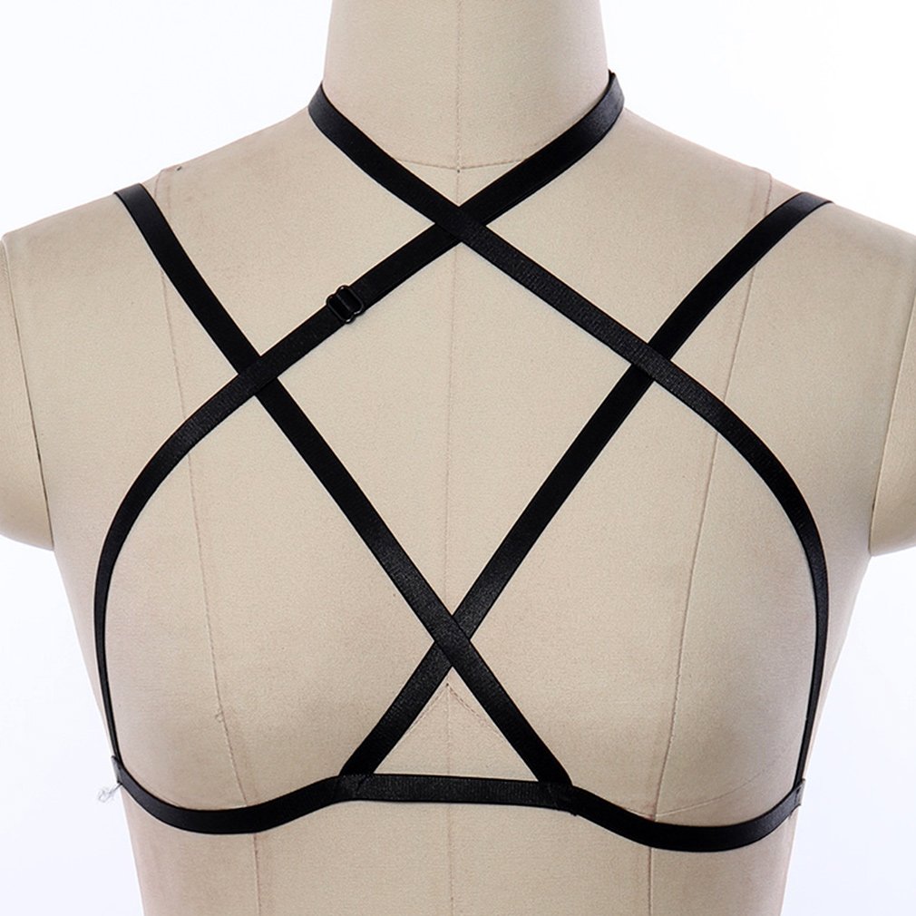 Sexy Women's Strappy Harness Hollow Out Cross Cage Bra - Elastic Cupless Lingerie for Boudoir, Role Play & Sensual Nights