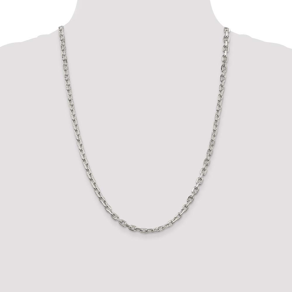 Roy Rose Jewelry Sterling Silver 4.90mm Beveled Oval Cable Chain Necklace 24 Inches - Elegant Layering Piece for Women, Perfect for Everyday Wear & Special Occasions