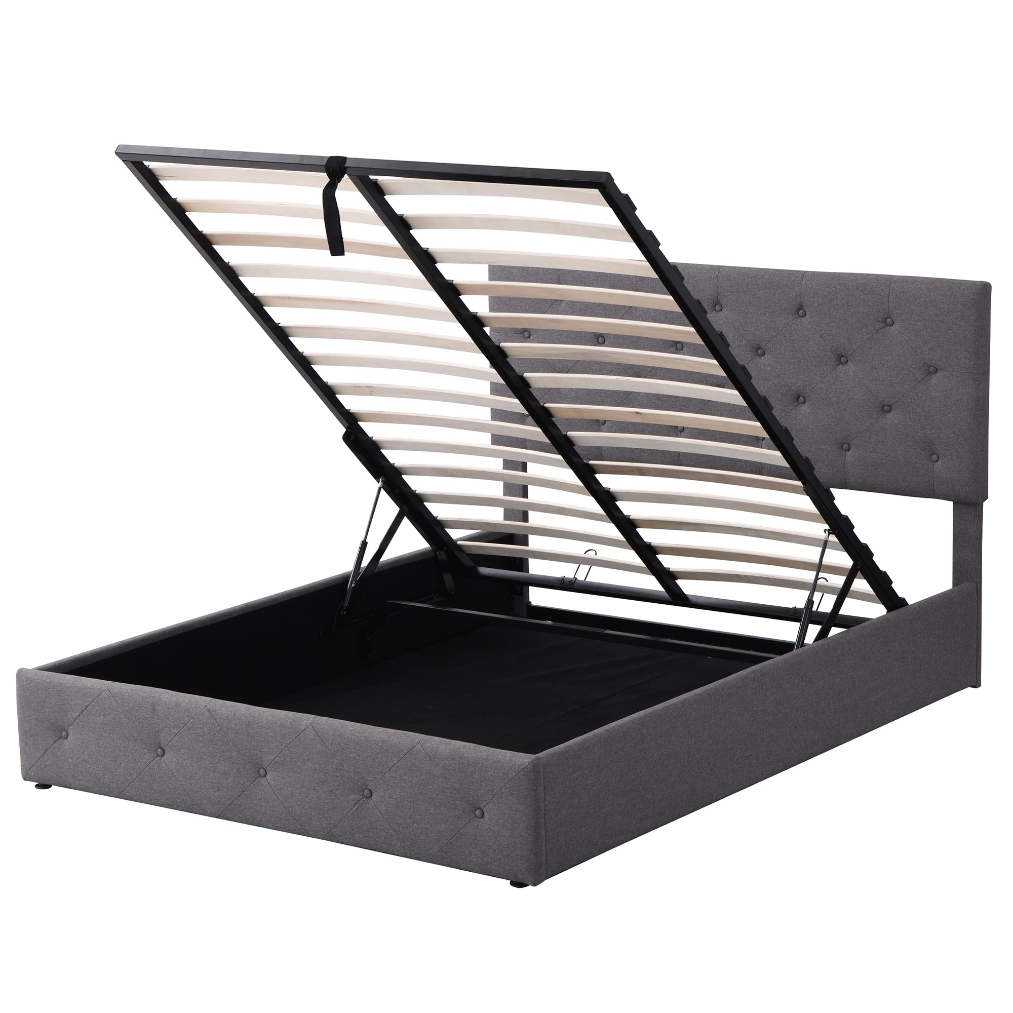 Merax Queen Size Upholstered Platform Bed with Storage - Hydraulic Lift System, Headboard & Gas Lift Storage - Grey Upholstered Bed Frame for Master Bedroom, Guest Room or Small Space Organization