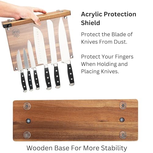 WLM Magnetic Knife Holder with Acrylic Shield & Built-in Knife Sharpener - Strong Double-Sided Magnetic Stand for Kitchen Knife Storage (Knives Not Included) | Perfect for Professional Chefs & Home Cooks to Organize & Sharpen Knives Safely