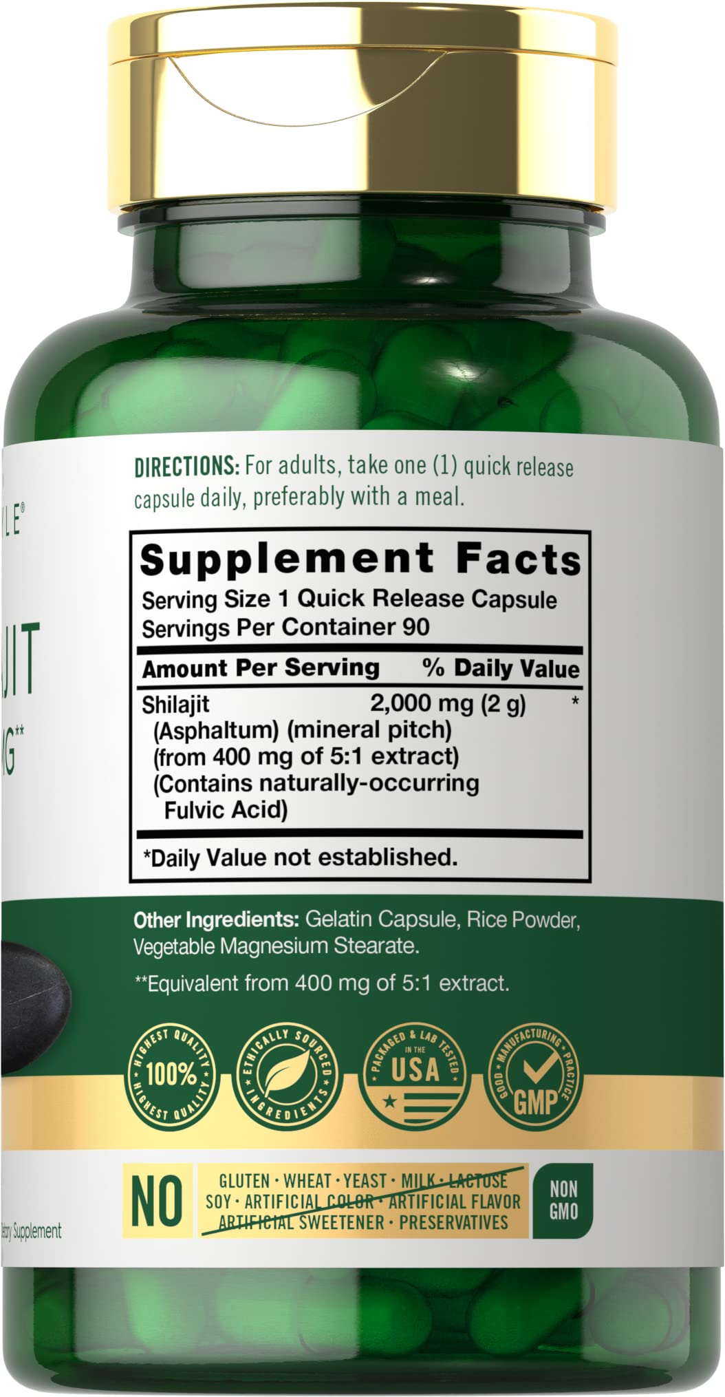 Carlyle Shilajit Capsules 2000mg - 90 Count | Natural Energy & Immune Support Supplement | Non-GMO, Gluten Free | Boost Stamina & Vitality for Workouts & Daily Life
