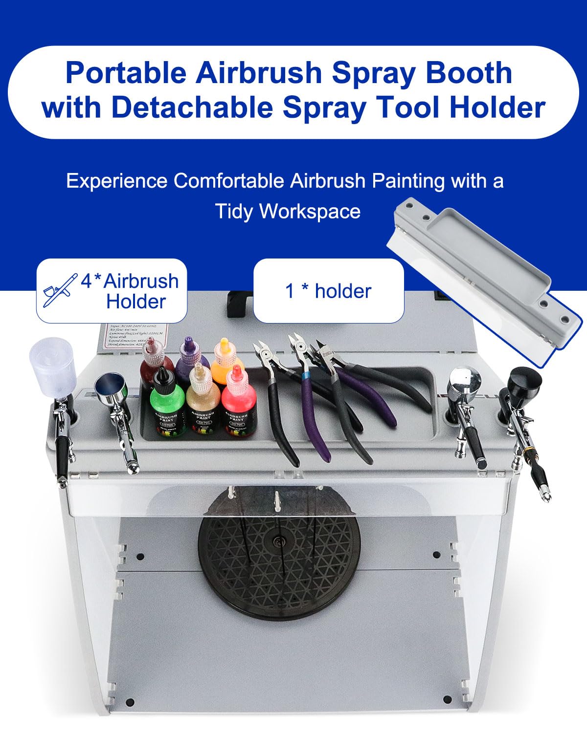 Anesty Professional Airbrush Spray Booth with Bright LED Lights, Detachable Tray & Turntable - Portable Paint Booth for Artists, Hobbyists & DIY Projects - Perfect for Model Painting, Nail Art & Craft Work