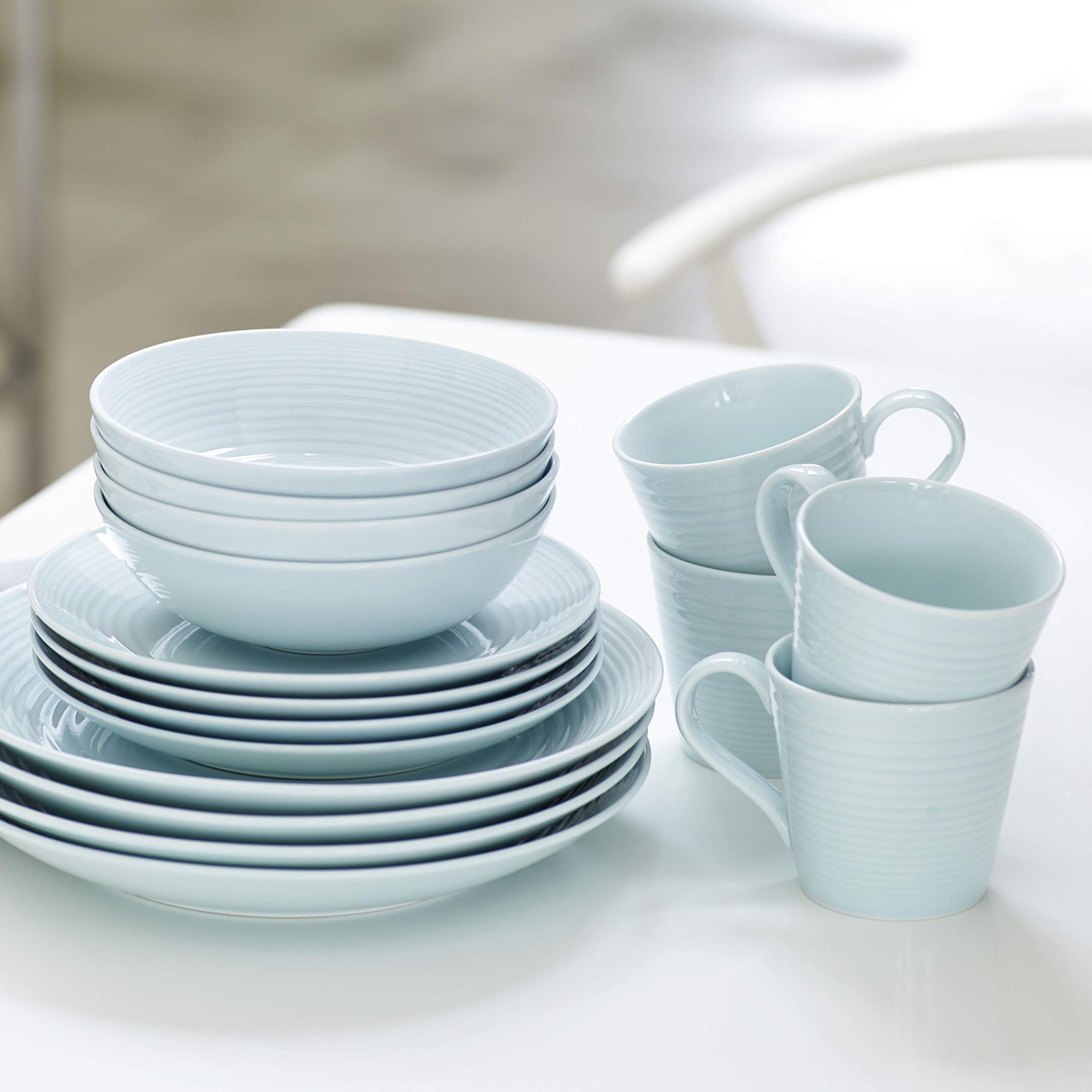 Royal Doulton Gordon Ramsay Maze Blue 12-Piece Dinnerware Set - Elegant Porcelain Plates, Bowls & Mugs for Fine Dining & Entertaining