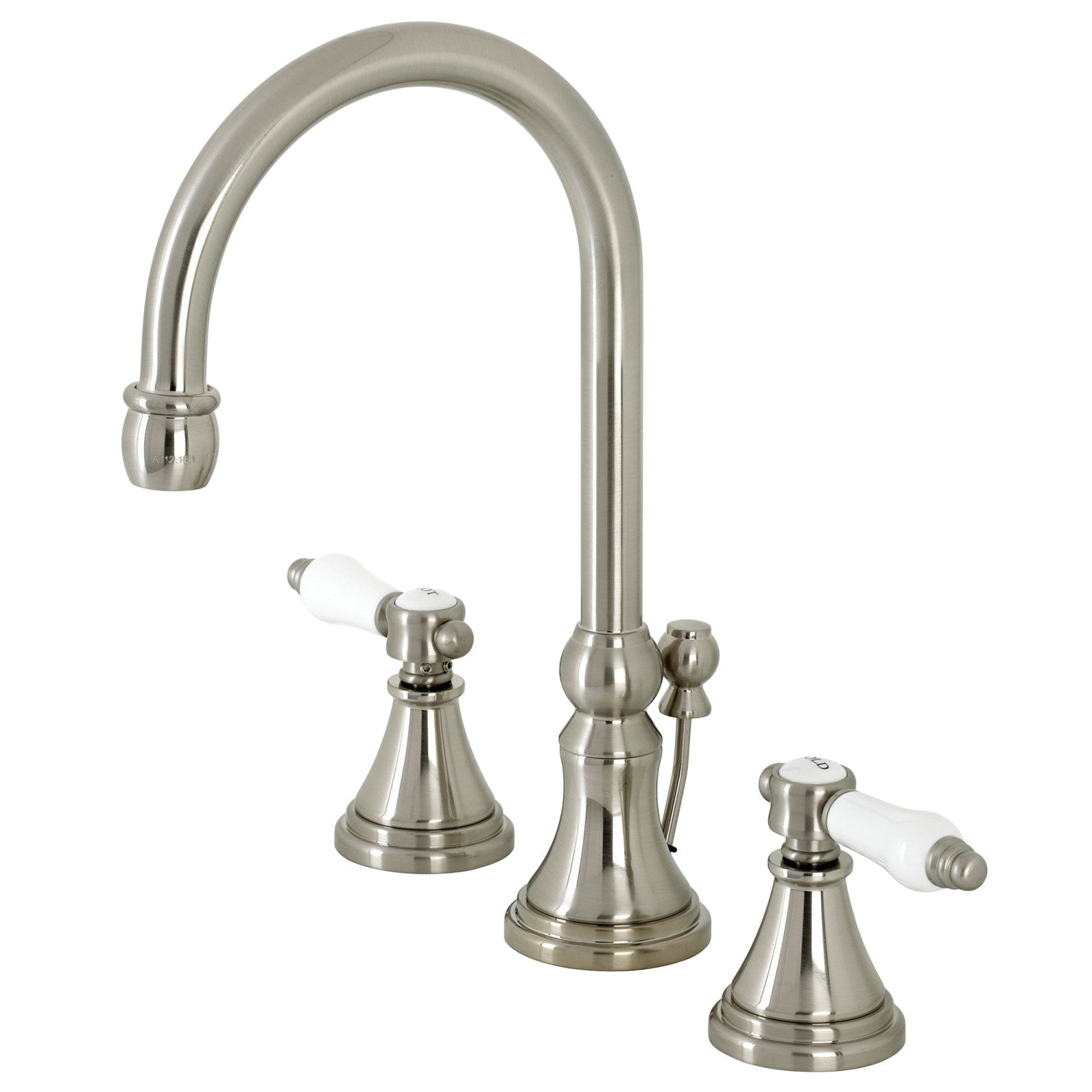 Bel Air KS2988BPL Brushed Nickel Widespread Bathroom Faucet - Two Handle 3 Hole Deck Mount with Brass Pop Up Drain - Perfect for Modern Bathroom Vanities and Sink Upgrades