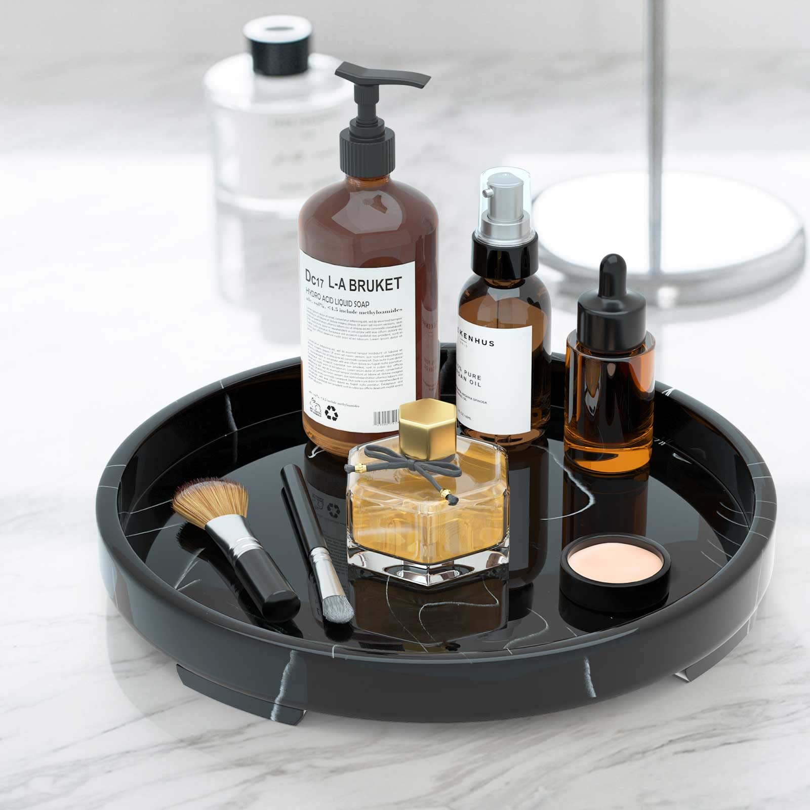 Jolitac Marble Bathroom Tray - Elegant Perfume & Jewelry Organizer with Ring Holder | Stylish Countertop Decor for Vanity, Kitchen, Coffee Table | Perfect for Candles, Soap, Towels & Tissue Box | Modern Home & Bathroom Accessory