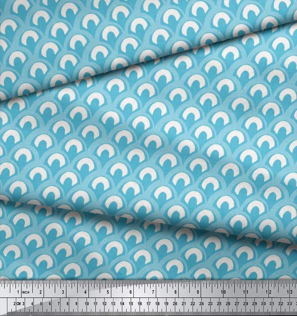 Soimoi Moss Georgette Blue Fabric by The Yard - 44 Inch Wide Moroccan Damask Print Fabric - Exotic Vibrant Patterns for Dresses, Scarves, Curtains & Home Decor