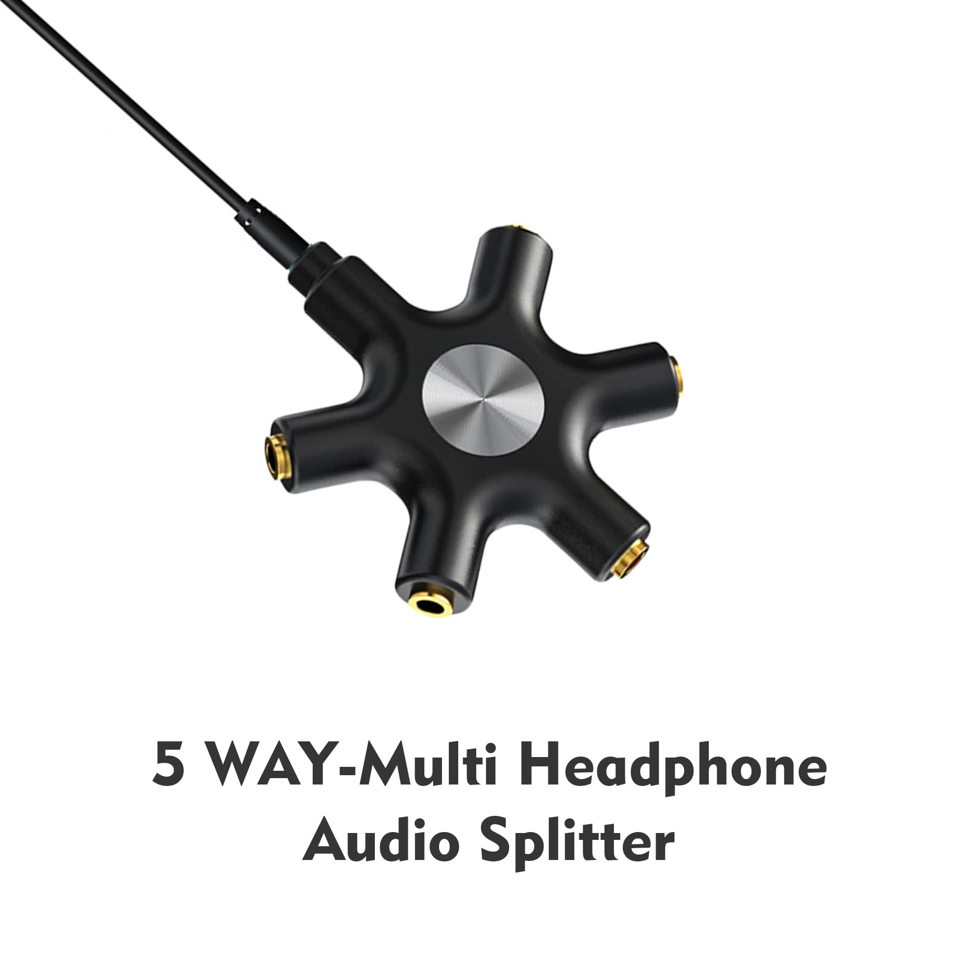 5-Way 3.5mm Headphone Splitter - 1 Male to 4 Female Stereo Audio Adapter with Cable for Music Sharing, Gaming, Classroom & Multi-Listener Scenarios