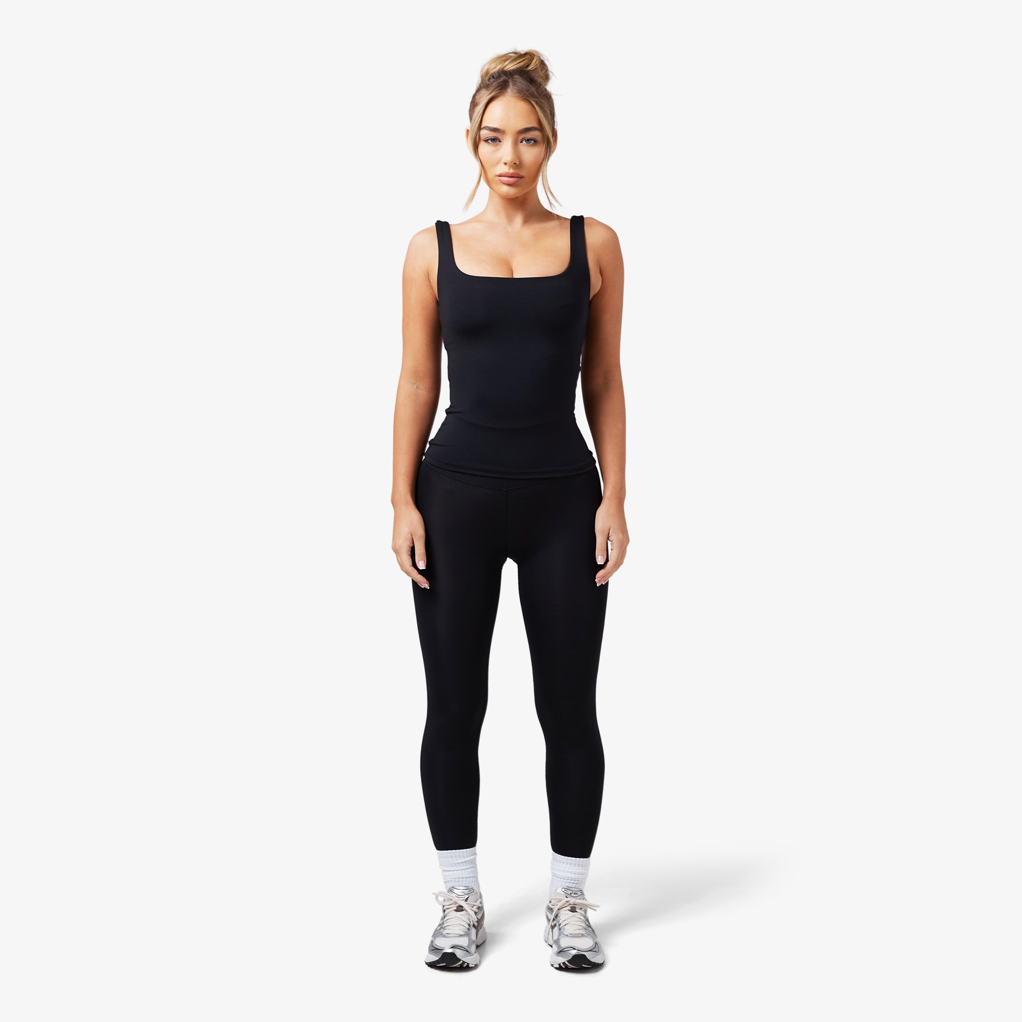 Second Skin Square Neck Vest for Women - Slim Fit Stretchy Camisole Top in Black | Perfect for Layering, Workouts & Everyday Wear