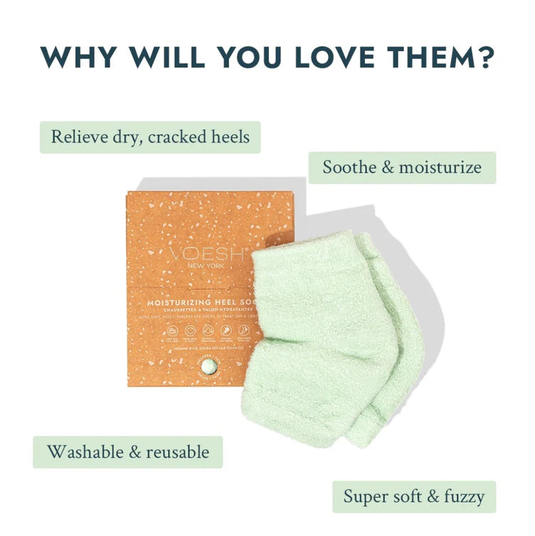 Voesh Moisturizing Heel Socks for Dry Cracked Feet - Green Hydrating Foot Care Socks for Overnight Treatment - Perfect for Winter Foot Care & Spa Relaxation at Home
