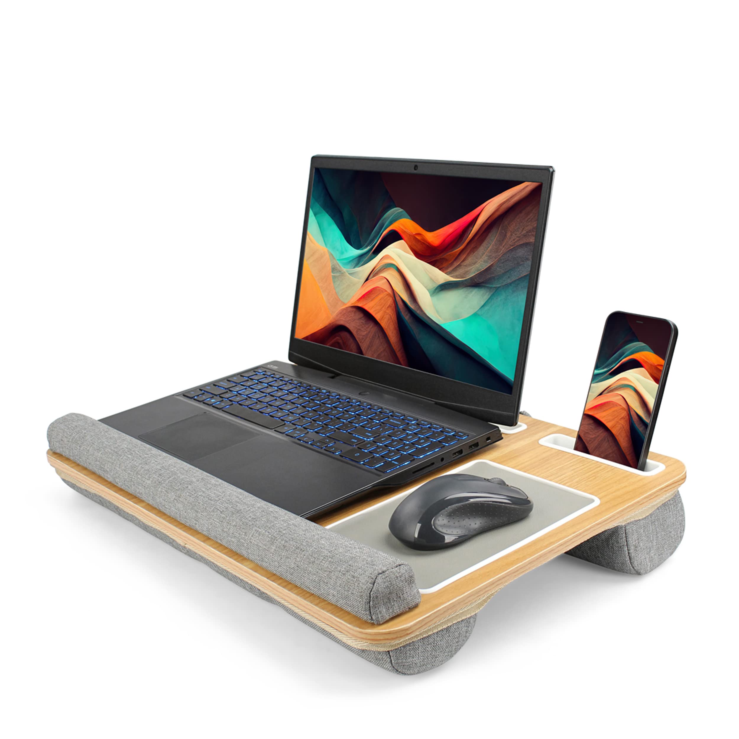 Ergonomic Laptop Pillow Lap Desk - 21in Wide Portable Laptop Tray for Bed, Sofa & Car Travel - Perfect for Working, Studying & Writing Comfortably Anywhere