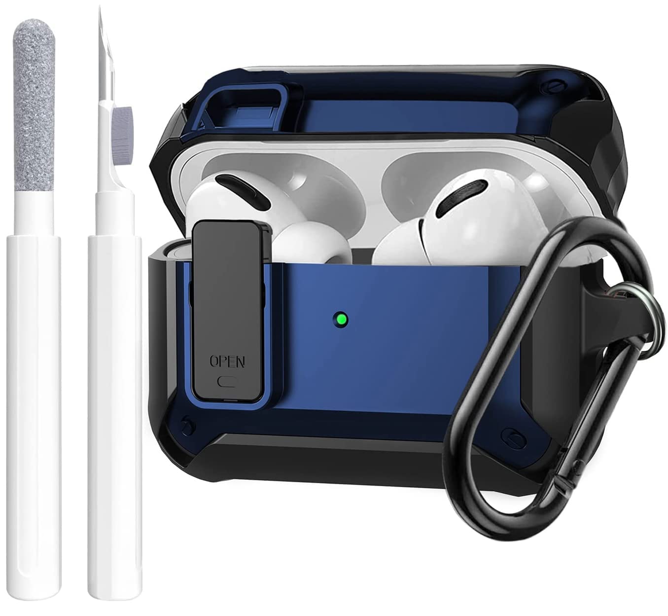 OTOPO Shockproof Rugged Protective Cover for AirPods Pro 1/2 Case with Cleaning Kit - Black/Blue | Durable AirPods Case Cover for Travel, Sports & Daily Protection