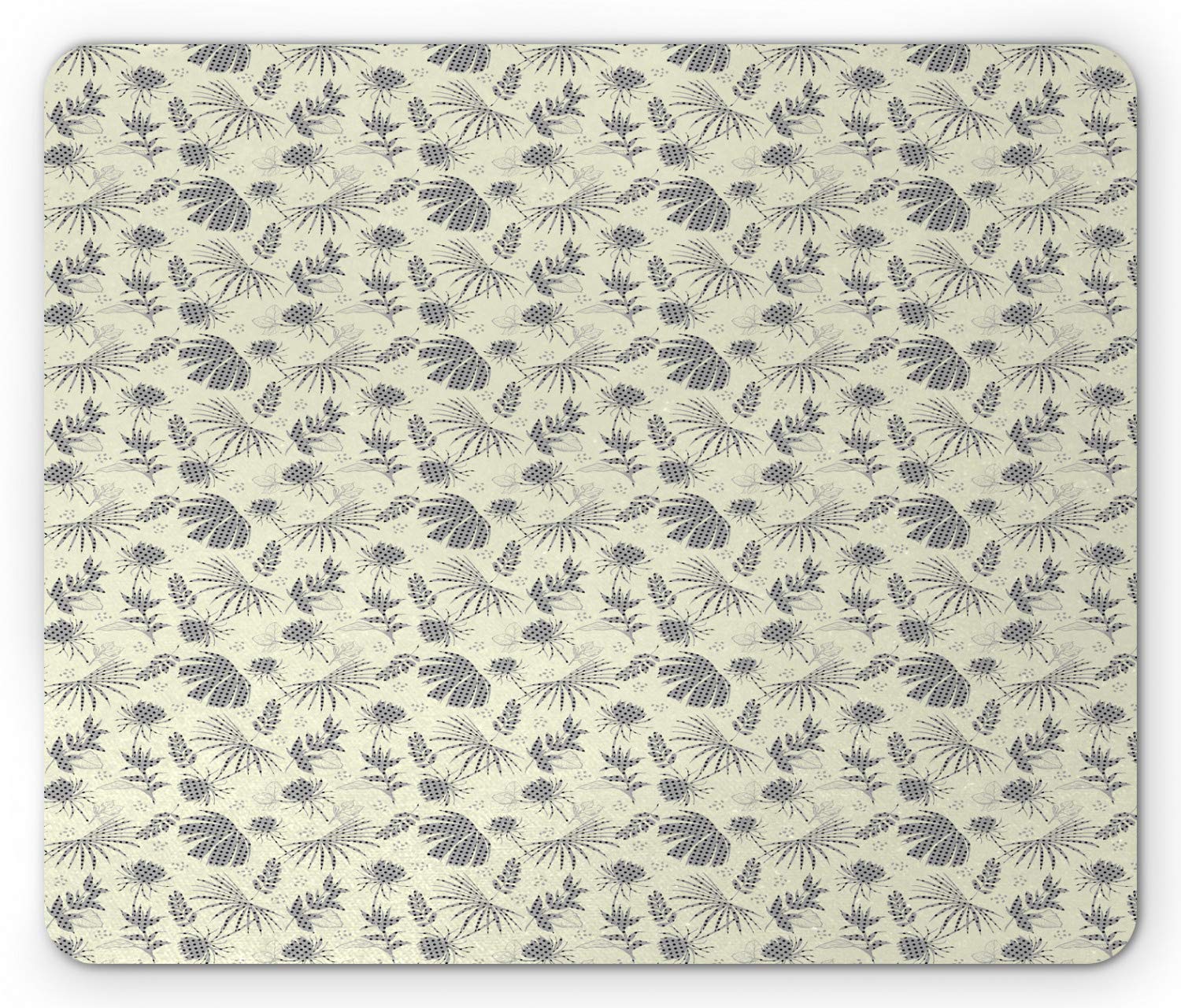 Ambesonne Tropical Mouse Pad - Vintage Exotic Forest Design with Polka Dots, Non-Slip Rubber Base, Standard Size Rectangle Mousepad in Pale Taupe & Eggshell - Perfect for Office, Gaming & Home Computer Setup