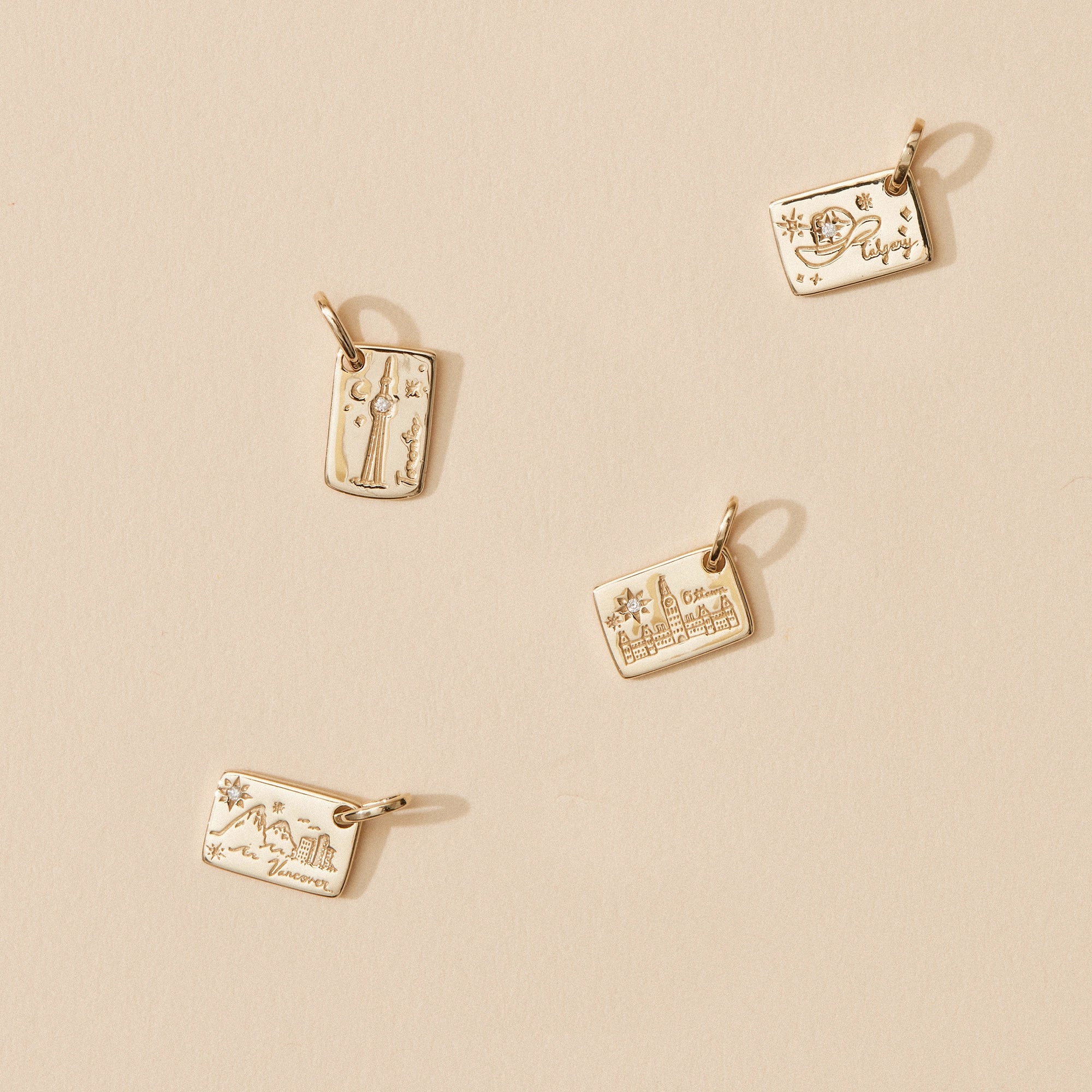 10K Yellow Gold Vancouver Postcard Charm with Brilliant Diamond - Perfect for Travel Lovers & Jewelry Collectors