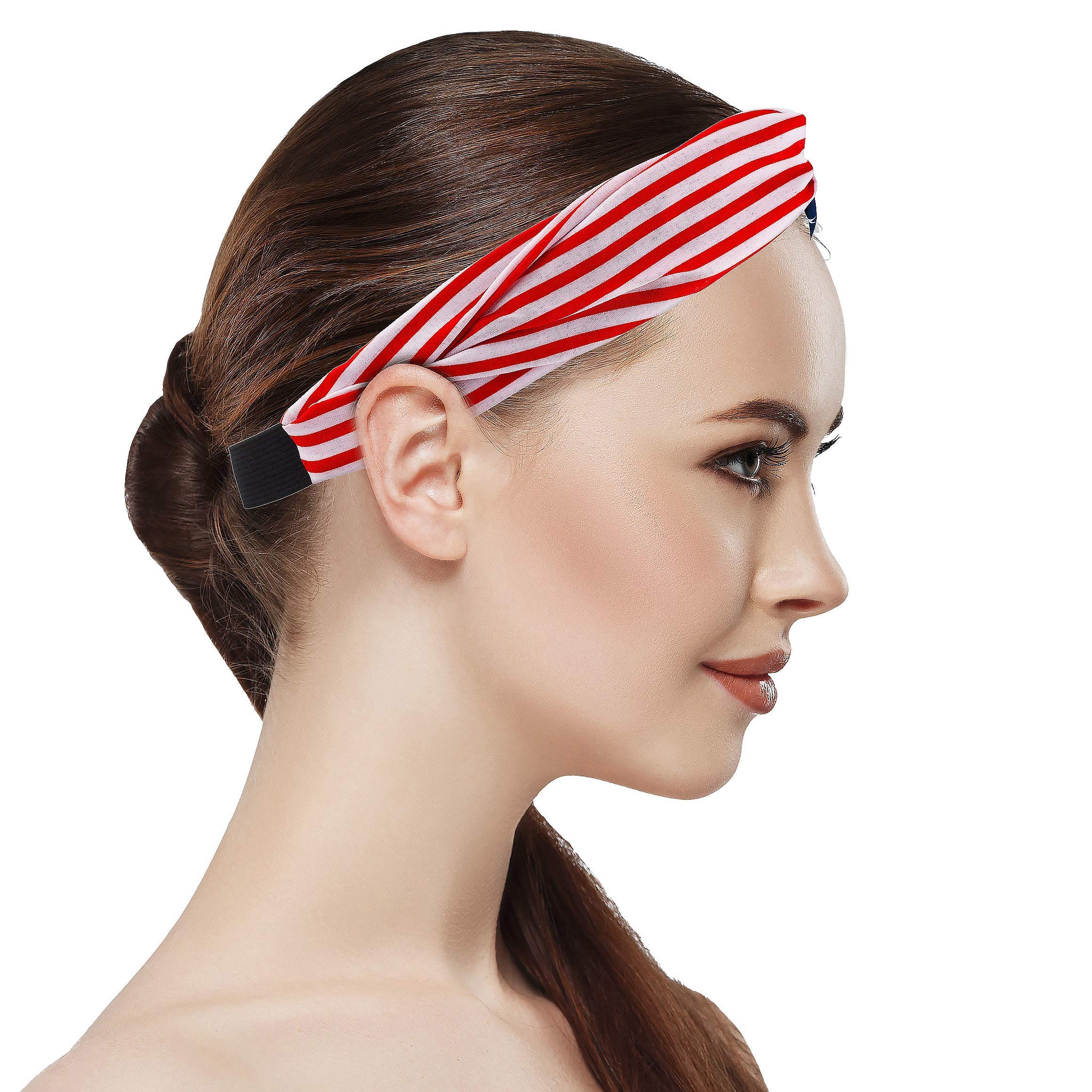 LUX ACCESSORIES Patriotic American Flag Stars & Stripes 4th of July Stretch Headband Set (2pc) - Perfect for Independence Day Celebrations, Festivals, and Outdoor Events