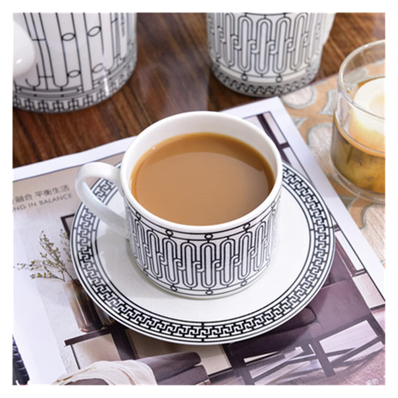 Premium Bone China Coffee Cup & Saucer Set - Elegant H Mark Design for Afternoon Tea & Coffee