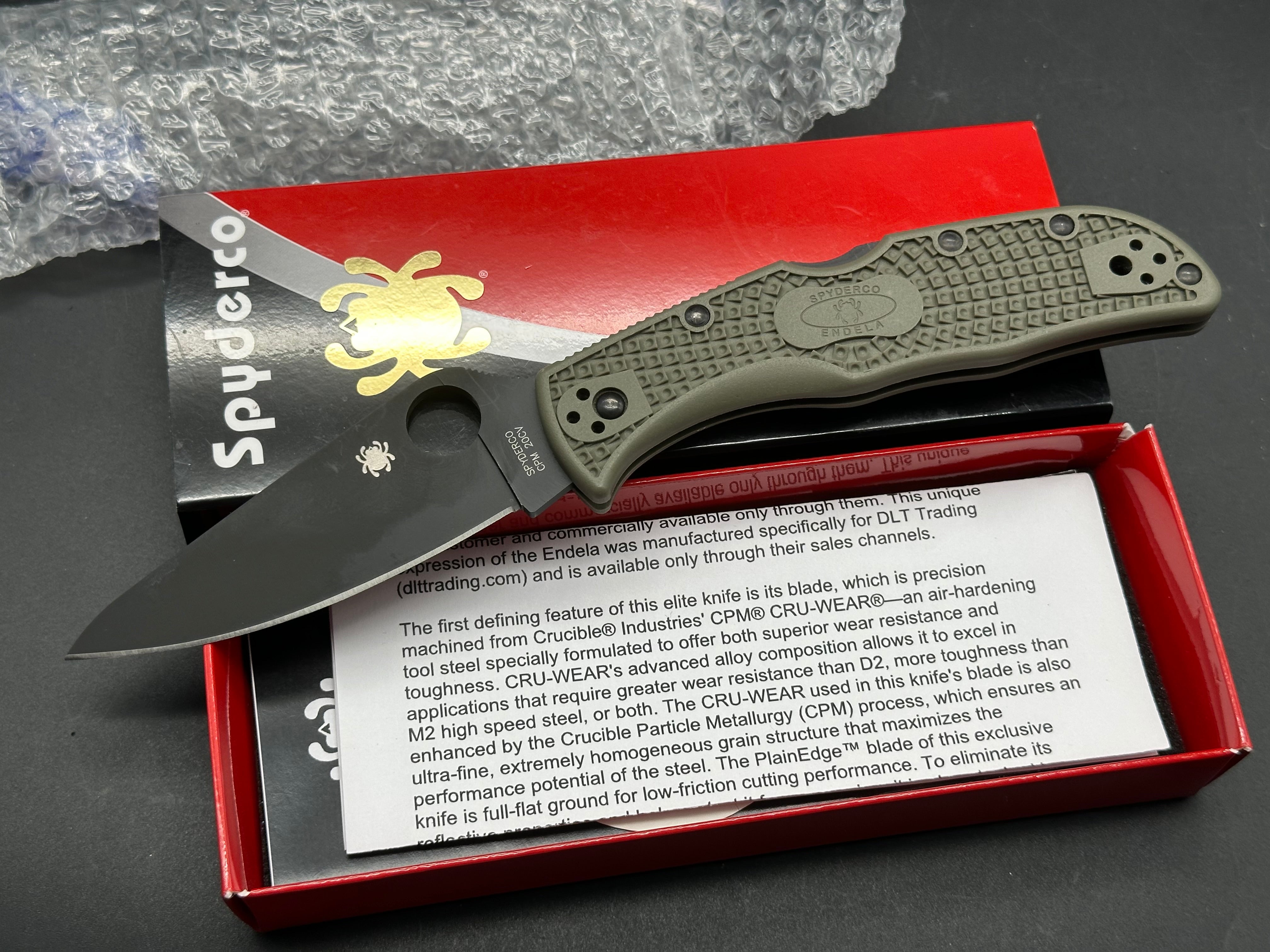 Spyderco Endela Folding Knife - OD Green FRN Handle, 20CV Steel Blade (Cruwear Alternative) - EDC, Outdoor Camping, Survival & Tactical Use