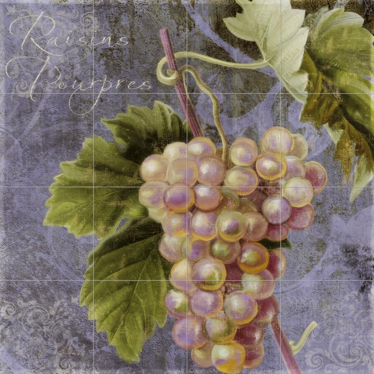 Violette II Ceramic Backsplash Tile Mural - Color Bakery Fruit & Vegetable Design for Kitchen & Bathroom - Perfect for Farmhouse, Modern, and Vintage Decor Styles