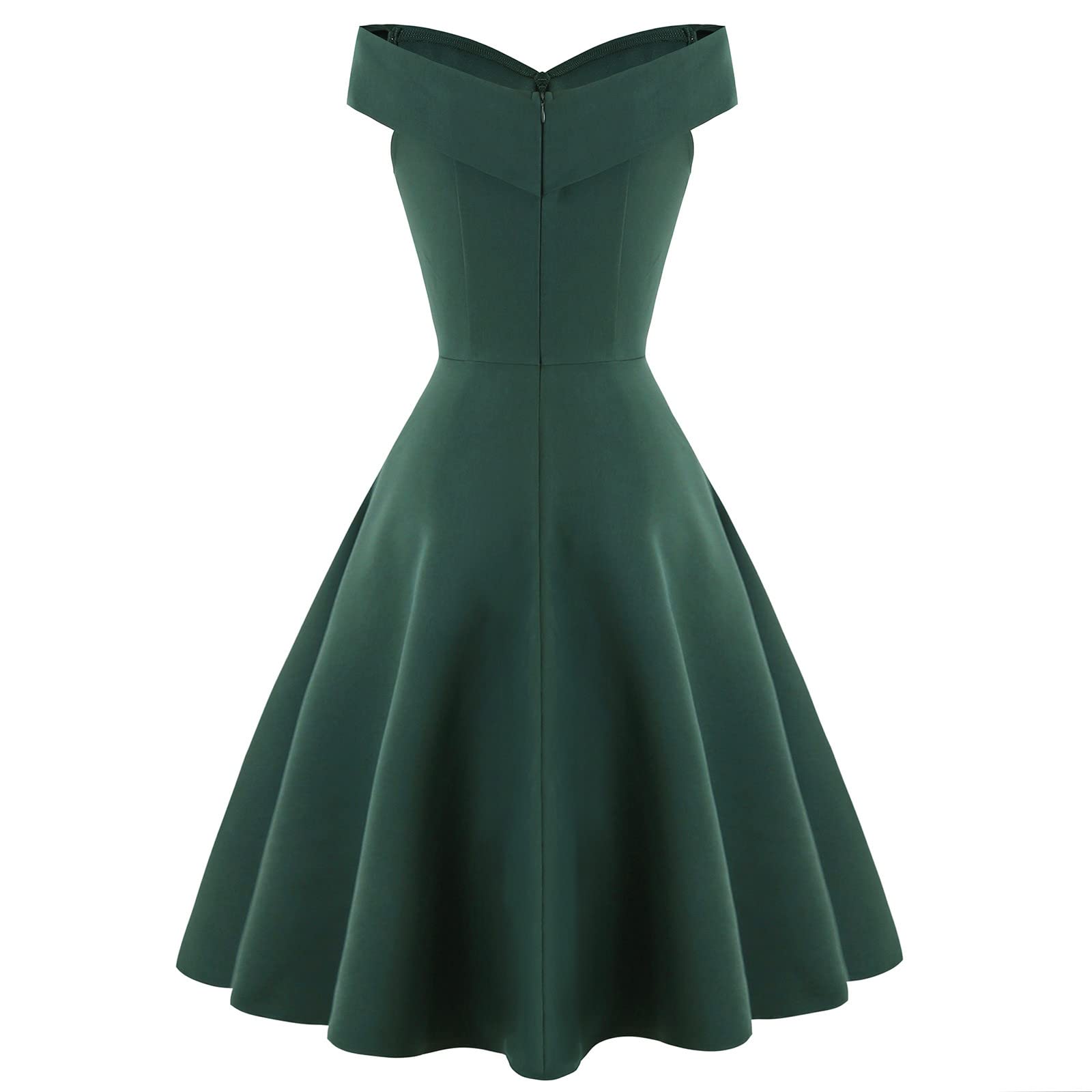 Vintage 1950s Retro Women's Swing Dress - Audrey Hepburn Style Short Sleeve V-Neck Cocktail Party Dress in Green | Perfect for Themed Parties, Date Nights & Special Occasions