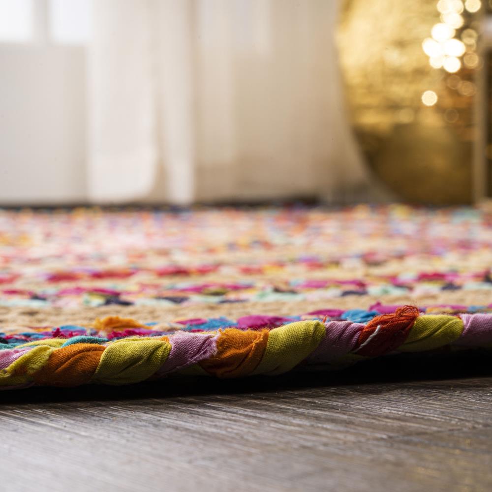 Boho Braided Round Jute Rug - Handmade Natural Fiber Area Rug for Living Room, Bedroom, or Boho Home Decor