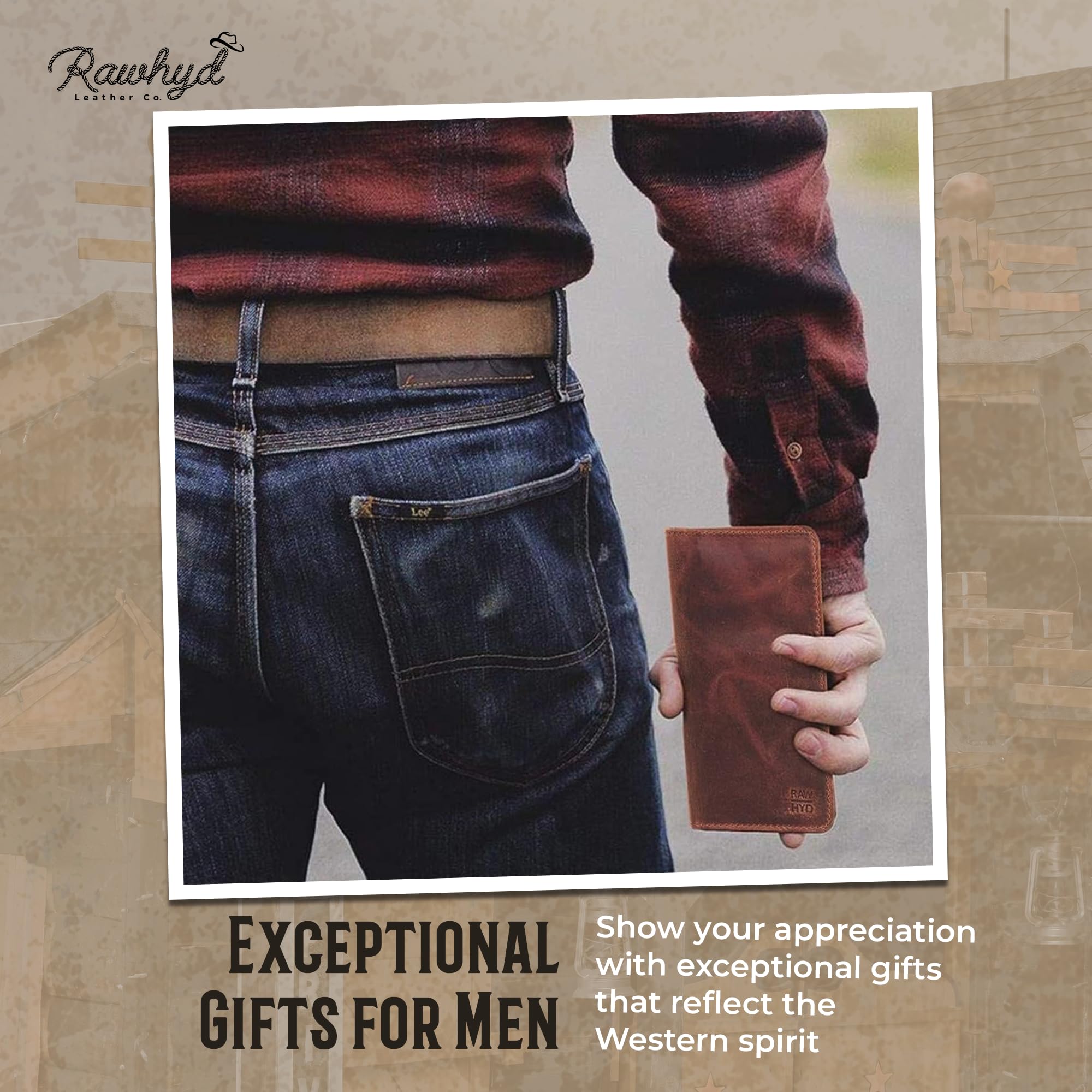 Premium Full-Grain Leather Bifold Wallet for Men - Classic Western Cowboy Wallet with RFID Protection - Durable Rodeo Wallets for Everyday Use - Perfect Checkbook Cover & Gift for Him - Ideal for Work, Travel and Outdoor Adventures