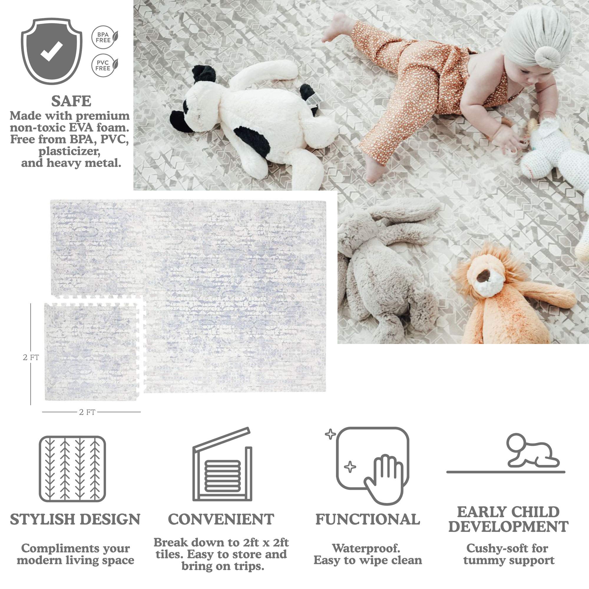 Non-Toxic Baby Play Mat - EVA Foam Tummy Time Floor Mat | Soft, Lightweight & Stackable | PVC-Free, Large 6x8 ft Moonstone Grey | Perfect for Nursery, Playroom & Daycare Use