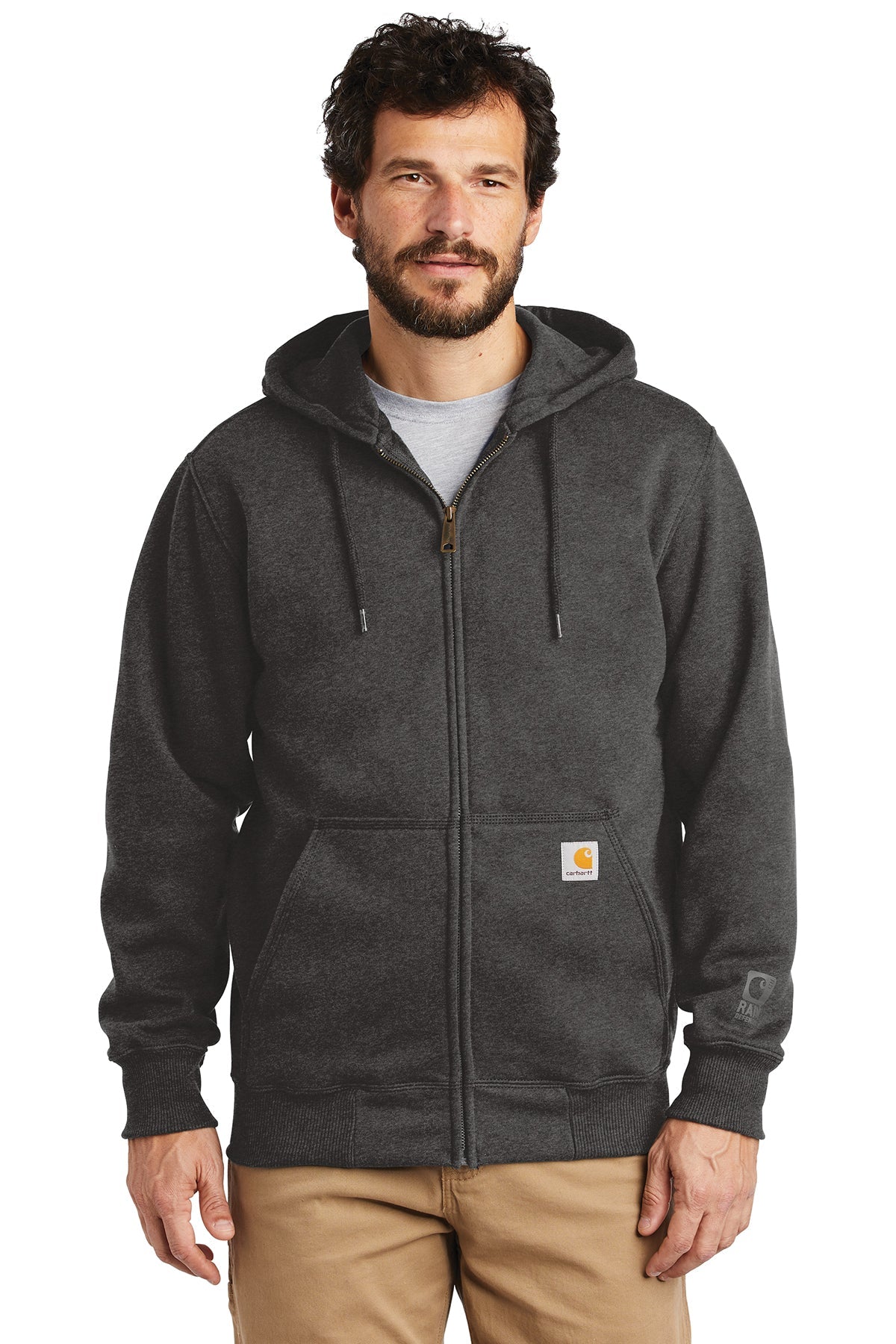 Carhartt Rain Defender Paxton Custom Zip Hoodies for Men - Water-Resistant Carbon Heather Pullover for Outdoor Work & Casual Wear