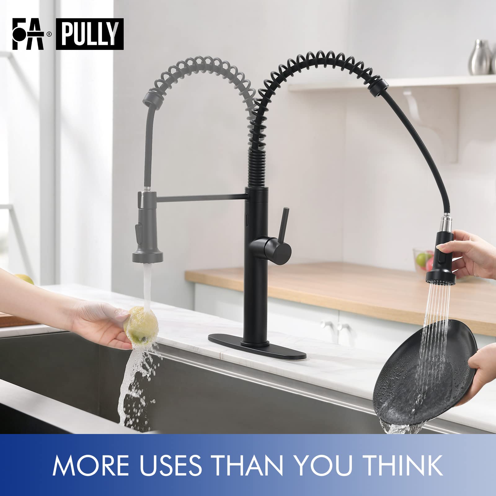 Fapully Black Kitchen Faucet with Pull Down Sprayer - Touchless Motion Sensor Single Handle Sink Faucet for Modern Kitchens | Perfect for Home, Restaurant & Commercial Use