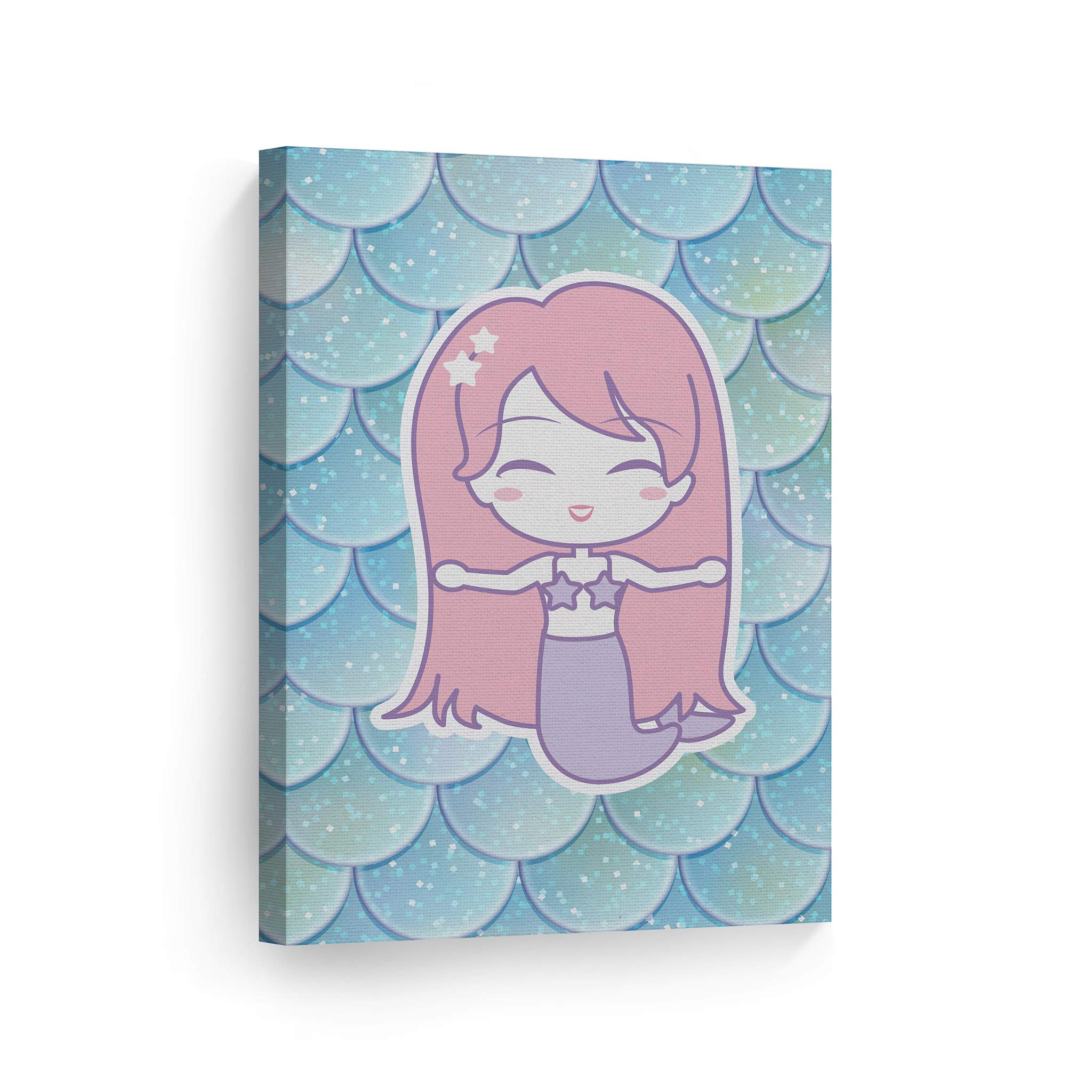 Smile Art Design Long Pink Haired Mermaid Canvas Print - 40x30 Inch Wall Art for Kids Room, Nursery & Baby Room Decor - Ready to Hang, Made in USA | Perfect for Fantasy Themed Bedrooms & Playrooms