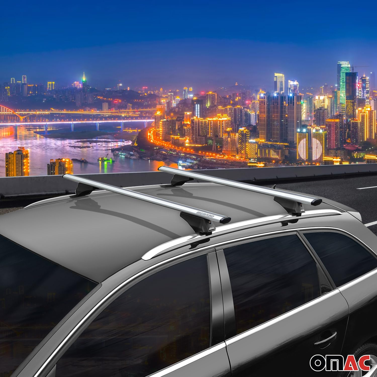 OMAC Aluminum Roof Rack Cross Bars for Volvo XC40 (2019-2024) - 2-Pack Anti-Theft Grey Cargo Carrier for Kayak, Canoe, Surfboard, Ski, Snowboard & Camping Gear - Perfect for Outdoor Adventures & Road Trips