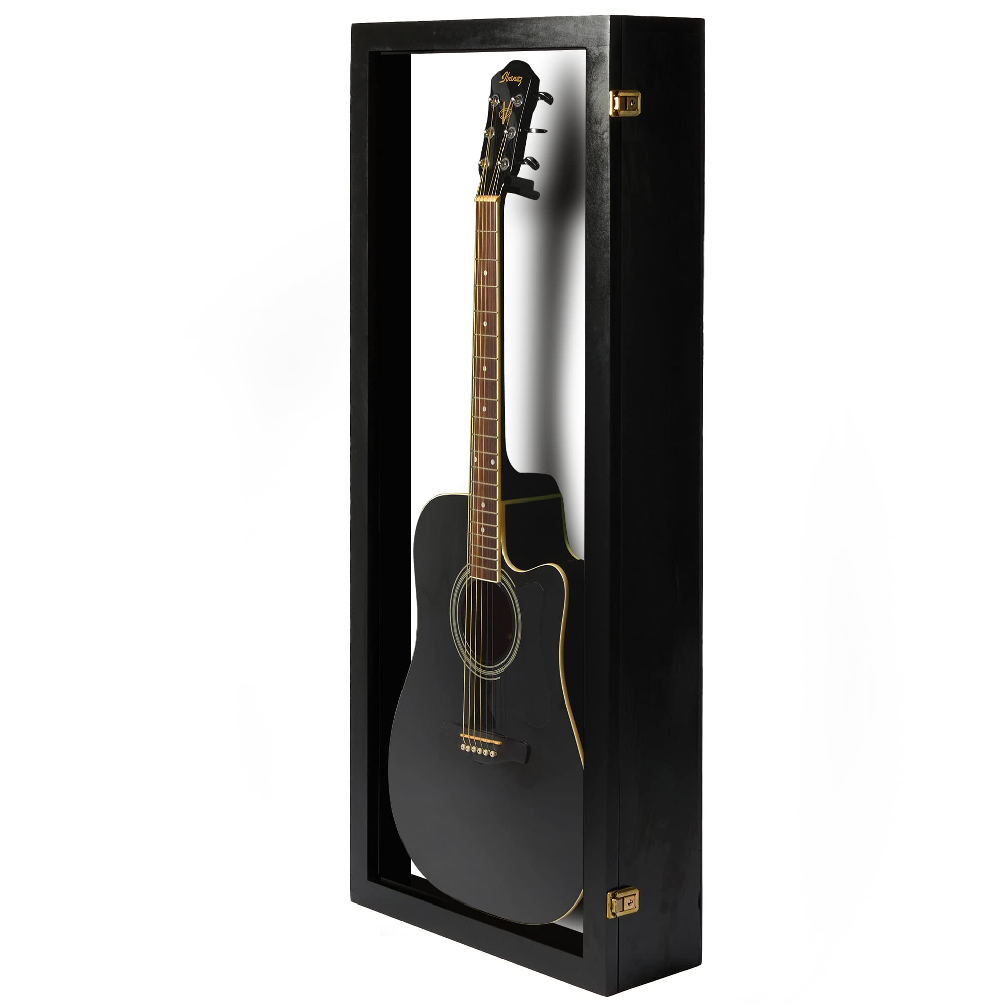 Premium Acoustic Guitar Display Case - Clear Acrylic Wall Mount Guitar Case with Hardwood Frame (Black with White Felt) - Perfect for Home, Studio & Music Store Decor