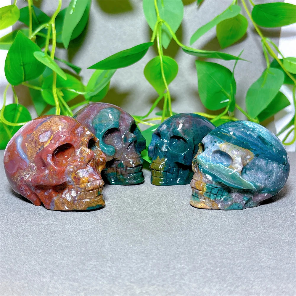 Natural Ocean Jasper Skull Crystal - Healing Quartz Stone for Meditation, Energy Work & Spiritual Gifts | Halloween Decor, Mineral Collection & Craft Supplies | Perfect for Home Altar, Yoga Space & Witchy Aesthetic