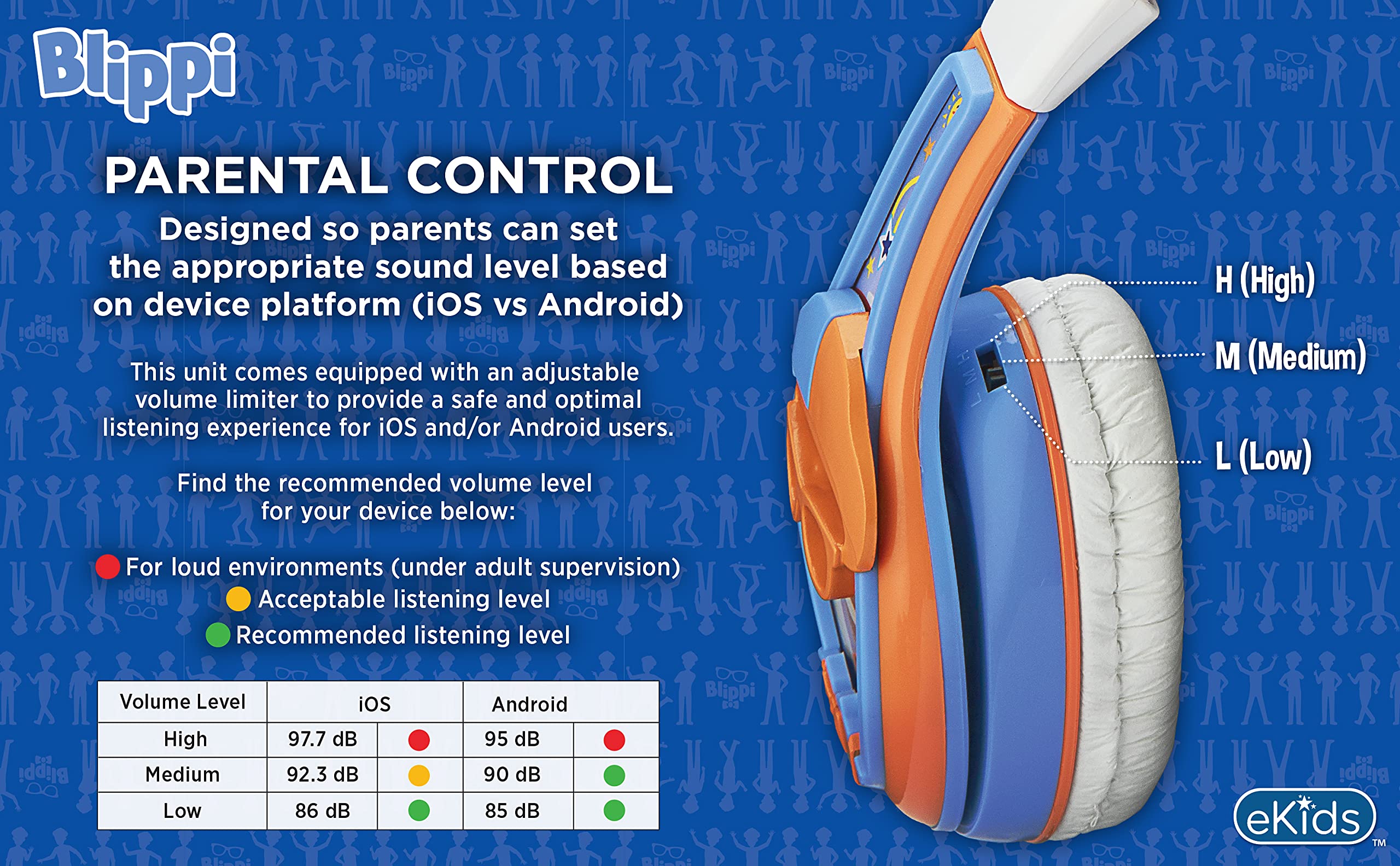 Blippi Kids Headphones with Volume Control - Wired Stereo Earphones for School, Home & Travel - Tangle-Free Design & 3.5mm Jack - Perfect for Online Learning, Airplane Rides & Quiet Playtime