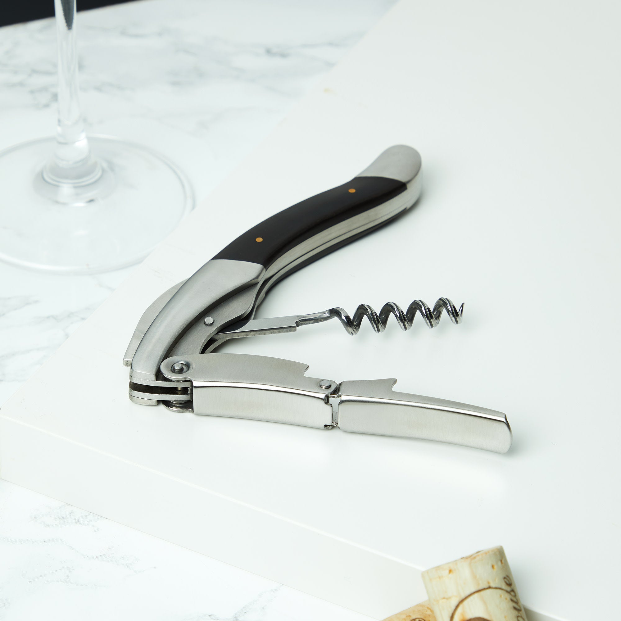 Premium Admiral Heavyweight Corkscrew with Ebony Wood Handle - Durable Wine Opener for Home Bars, Restaurants & Wine Tasting Events