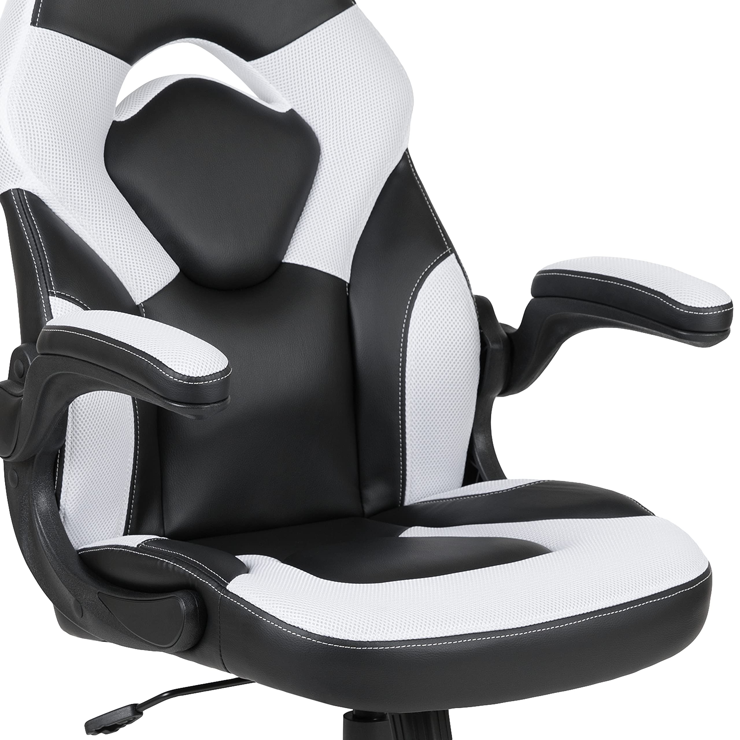 Flash Furniture Red Gaming Desk & White/Black Racing Chair Set with Cup Holder & Headphone Hook - Perfect for Esports, Streaming & Home Office Setup