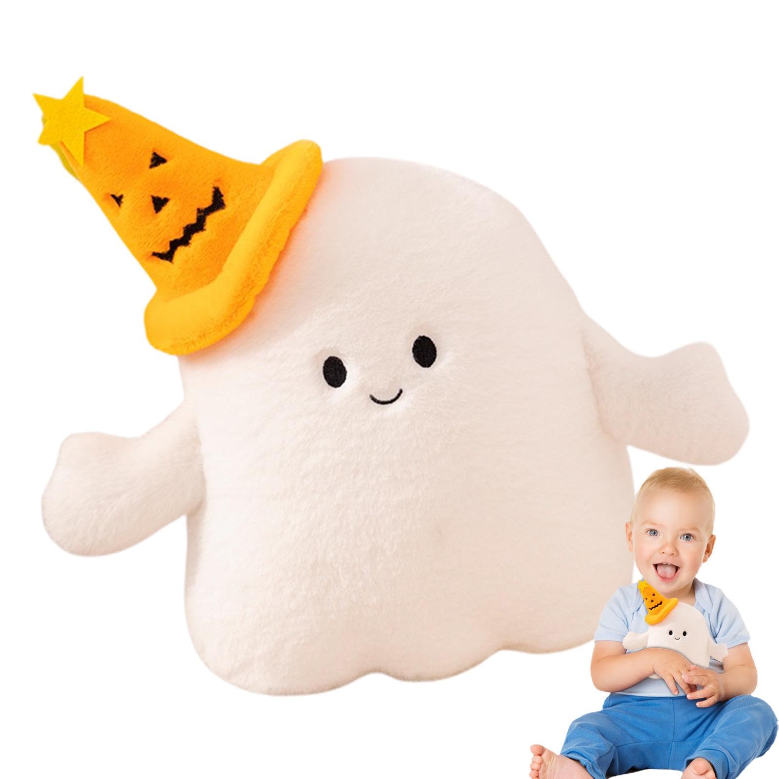 Halloween Plush Ghost Toy with Pumpkin Hat - Soft & Cute Stuffed Animal for Kids - Perfect for Halloween Decorations, Party Favors, and Spooky Gift Giving