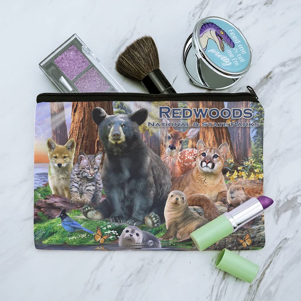 Redwoods National Park Wildlife Cosmetic Bag - Bear Deer Cougar Bobcat Themed Makeup Organizer Pouch for Travel & Outdoor Adventures | Perfect for Camping, Hiking & Nature Lovers