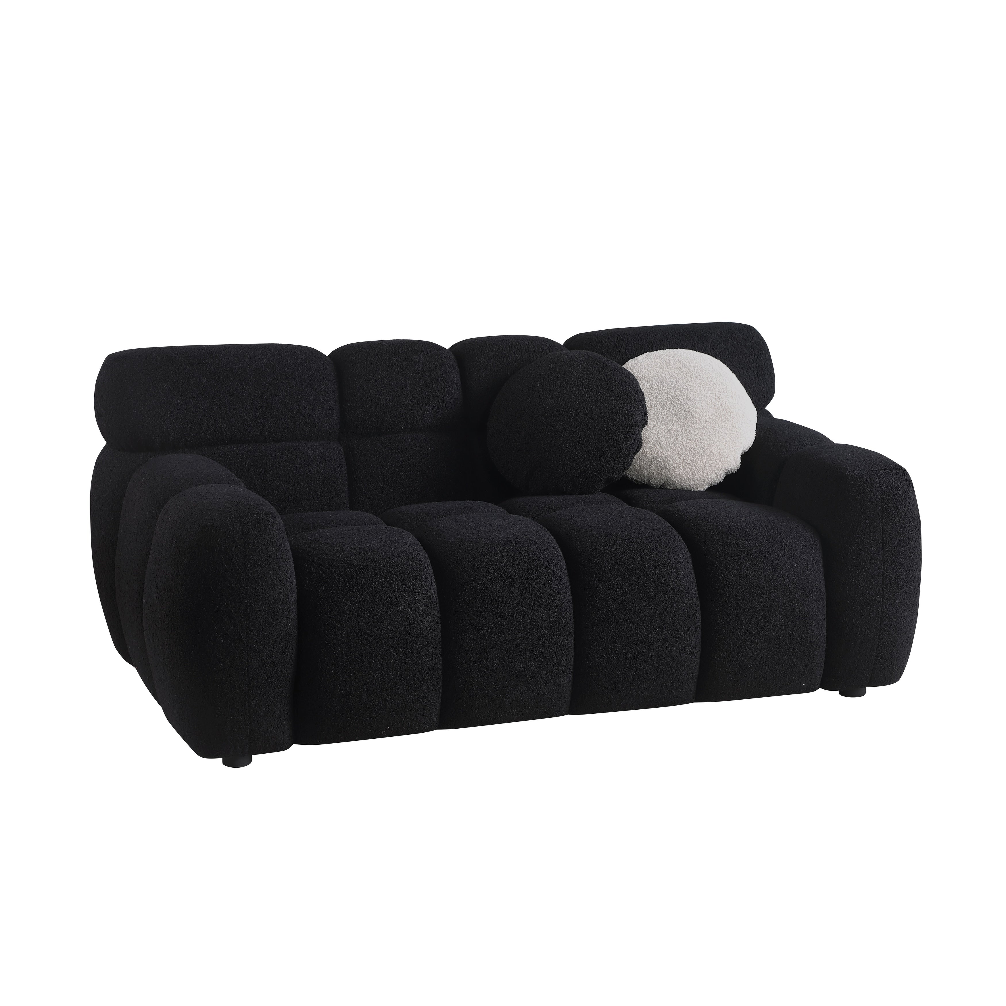Beige Boucle 3-Seater Sofa - Marshmallow Design with Plush Cushions for Small Living Rooms | Cozy Modern Apartment Furniture for Lounge & Entertaining