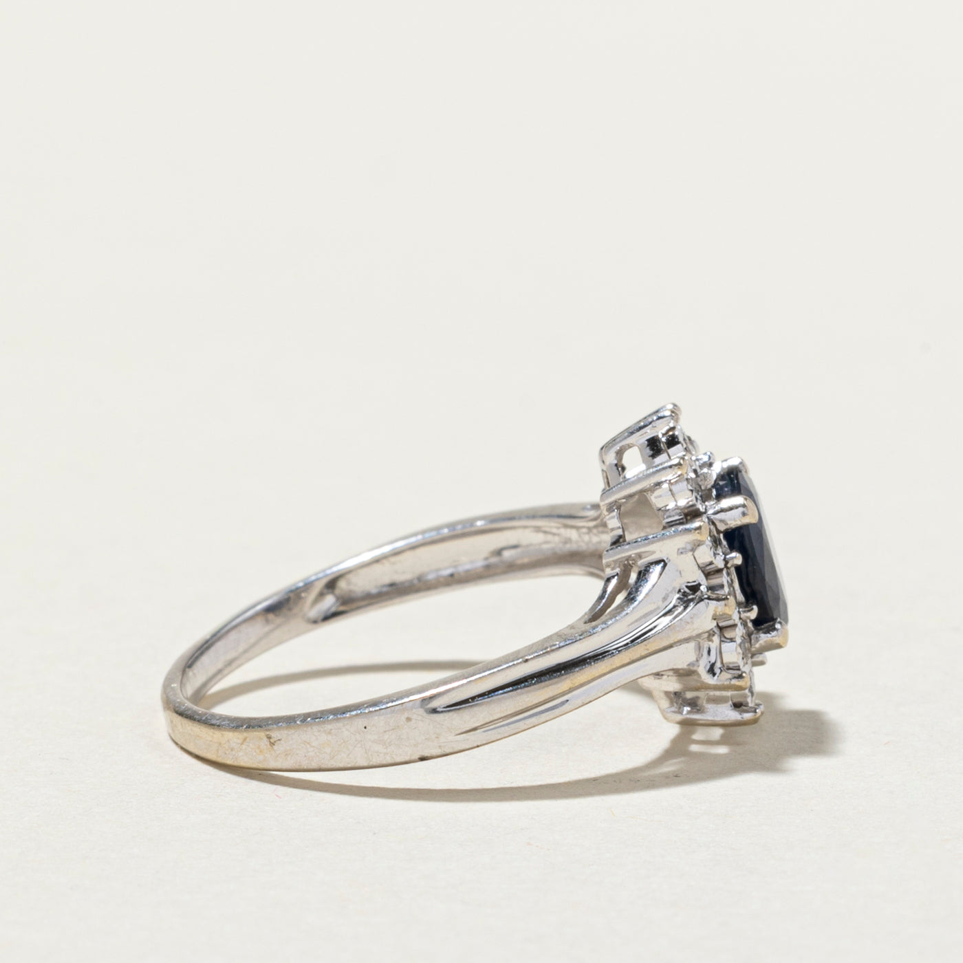Oval Cut Sapphire and Diamond Petal Ring - 0.94ct Sapphire with 0.08ctw Diamonds - Size 7 - Elegant Engagement, Wedding, or Anniversary Jewelry Gift for Her