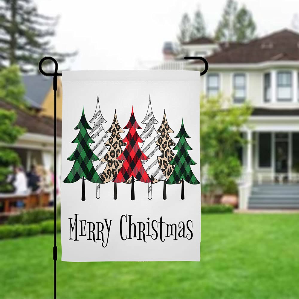 Wondertify Double Sided Christmas Garden Flag - Red Green Buffalo Plaid & Leopard Print Holiday Yard Decor - 12x18 Inch Outdoor Porch Flag for Festive Home Decoration | Perfect for Front Yard, Lawn, and Seasonal Celebrations