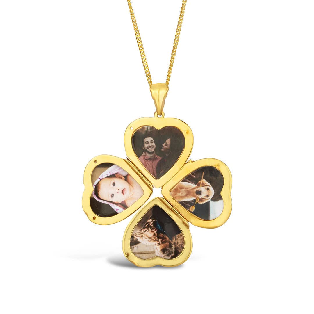 4 Photo Heart Locket Necklace - Gold Plated Jewelry for Women - Perfect Gift for Valentine's Day, Anniversary & Mother's Day
