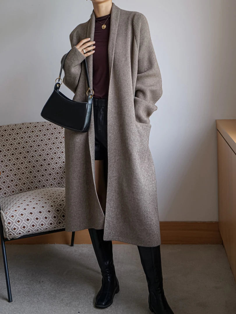 Women's Plus Size Long Knit Cardigan Sweater - Black Belted V-Neck Long Sleeve Open Front Wrap Coat | 2025 Spring Autumn Fashion | Casual Office Wear, Layering Piece, Travel Outfit