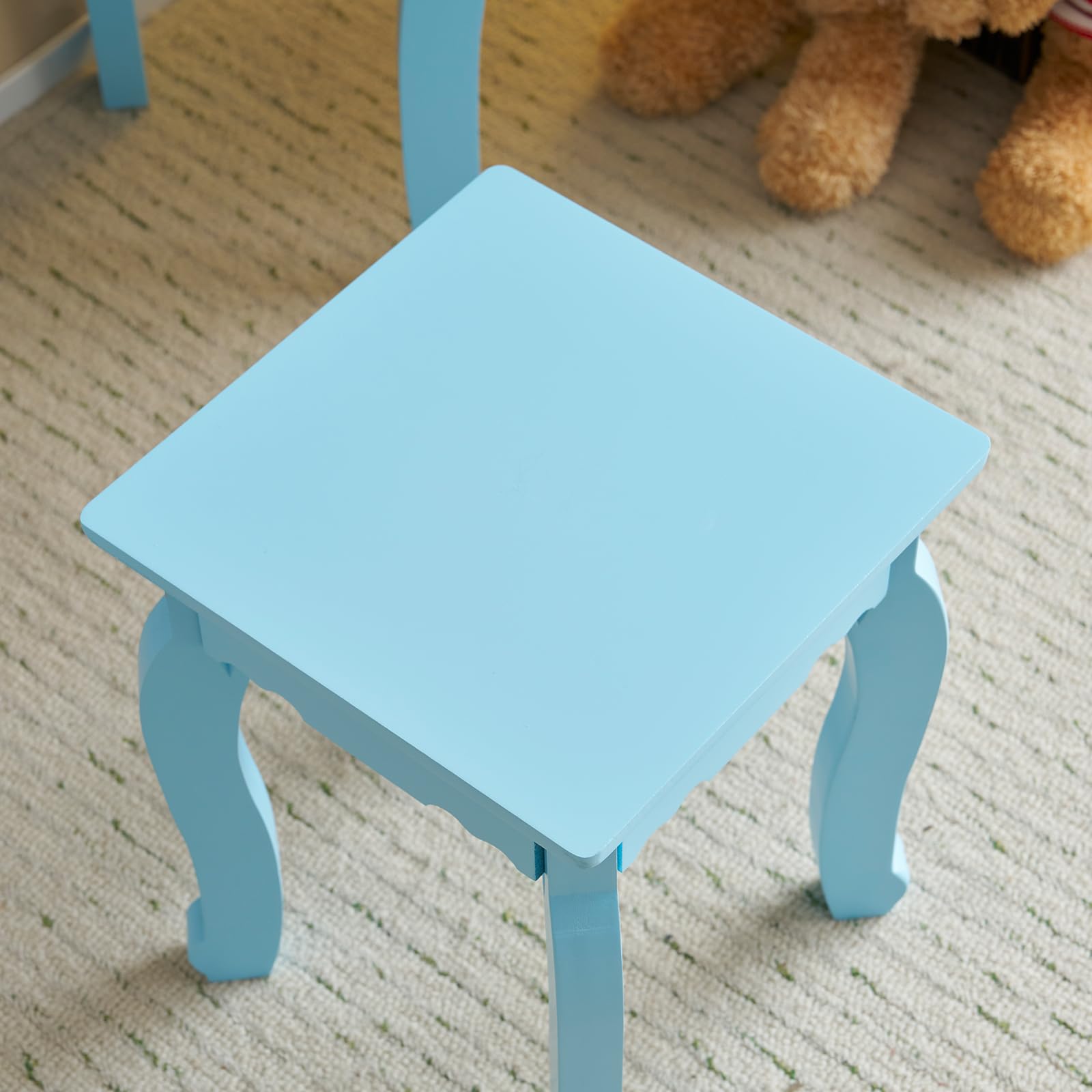Blue Kids Vanity Set with Mirror & Light - Wooden Makeup Table & Stool for Girls - Perfect for Pretend Play & Bedroom Decor