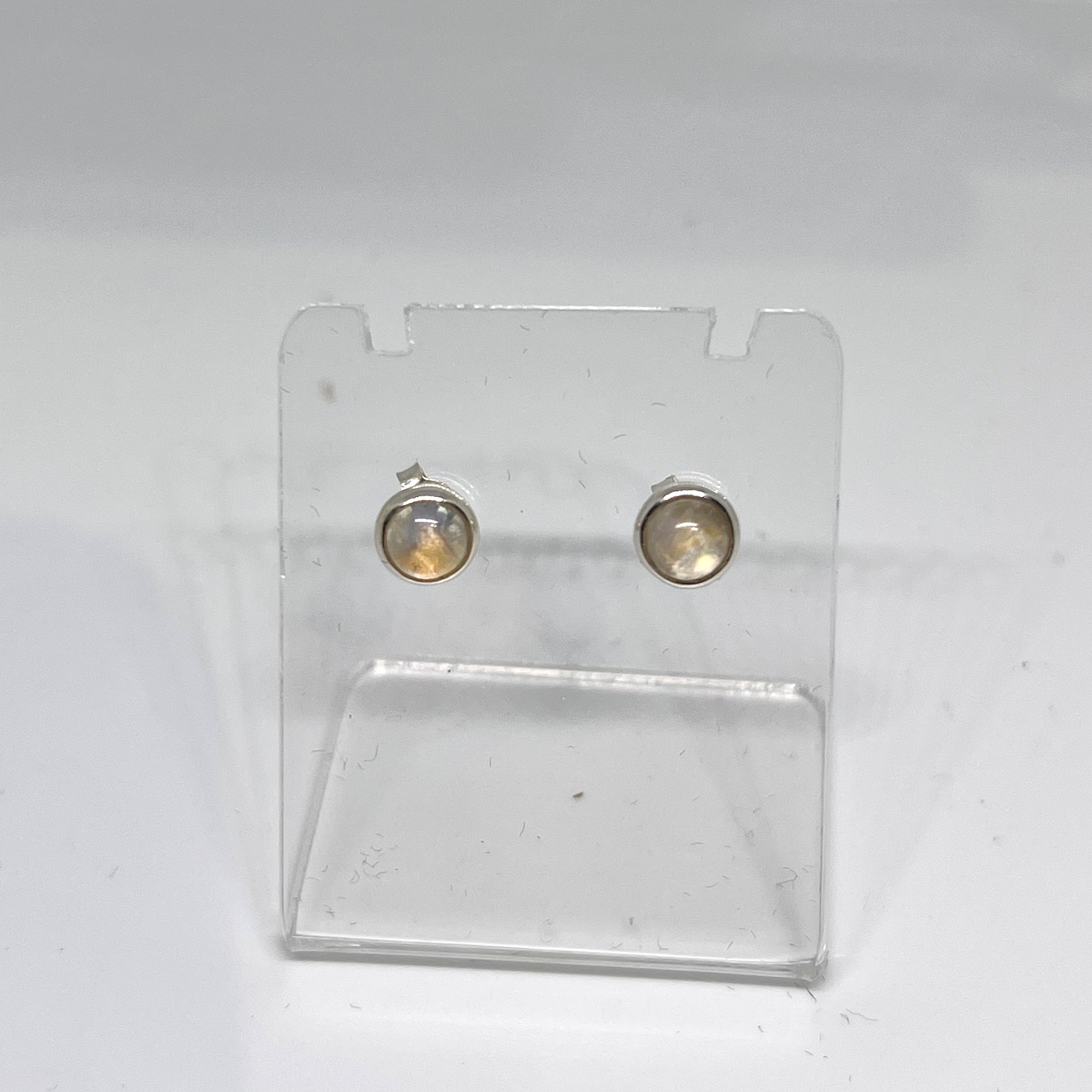 5mm Round Cabochon Bezel Set Stud Earrings - PSE016 | Dainty Jewelry for Everyday Wear, Gift for Her, Wedding & Party Accessories