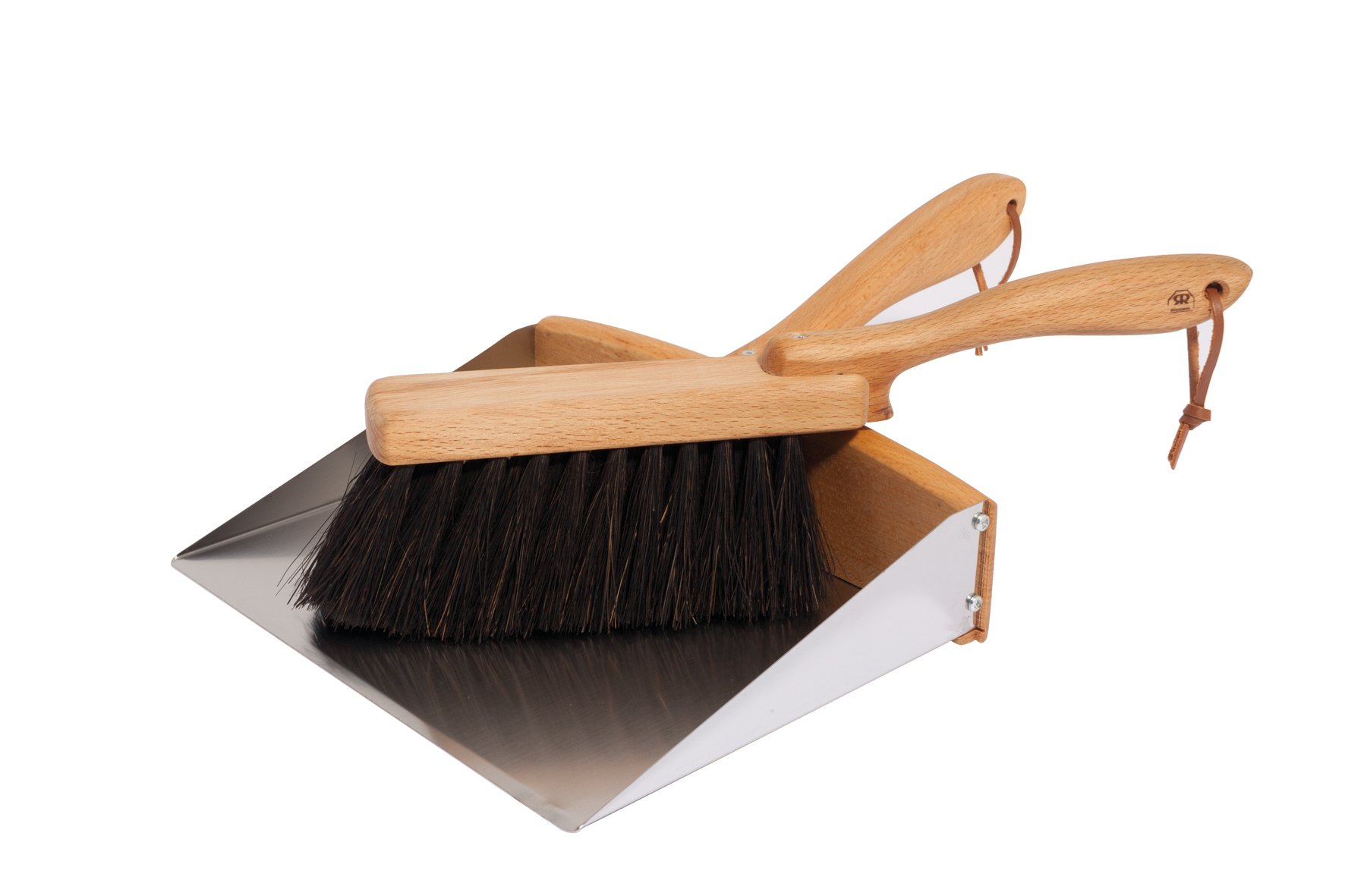 REDECKER Arenga Fiber Hand Broom and Wood Dustpan Set | Stainless Steel Dustpan for Home Cleaning | German-Made 14-1/8-Inch Broom & Dustpan Combo | Perfect for Indoor Floors, Patios, and Outdoor Spaces
