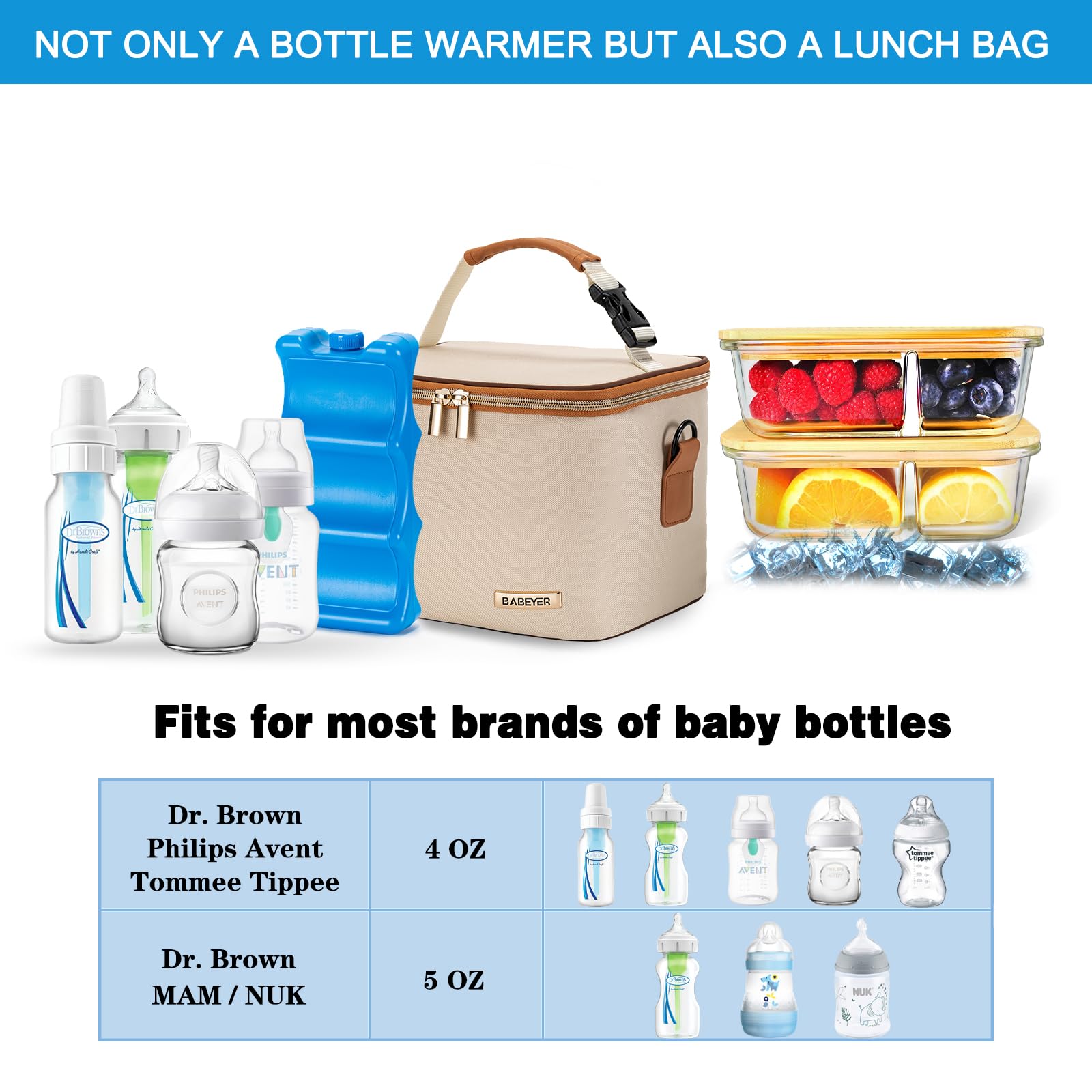 Premium Insulated Breastmilk Cooler Bag with Ice Pack - Holds 6 Baby Bottles (5oz Each) - Convenient Shoulder Strap for Nursing Moms & Daycare - Cream Color - Perfect for Work, Travel & On-the-Go Pumping