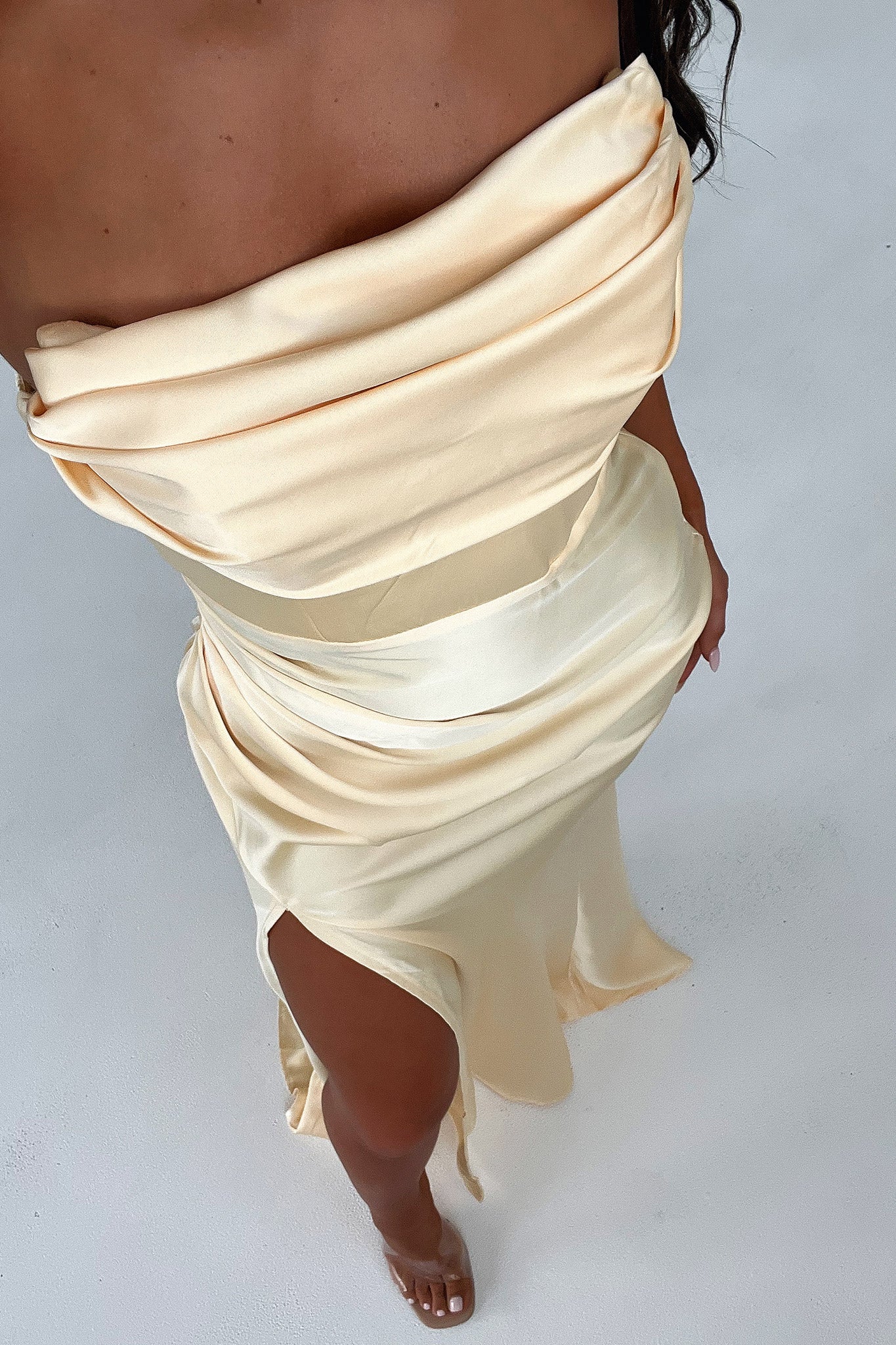 Lola Strapless Satin Maxi Dress in Yellow - Elegant Formal Gown for Weddings, Parties & Special Occasions