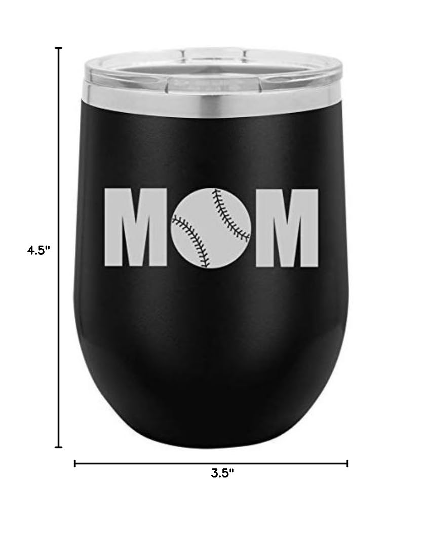 12 oz Double Wall Vacuum Insulated Stainless Steel Wine Tumbler - Stemless Coffee Travel Mug with Leak-Proof Lid - Perfect for Hot & Cold Drinks, Baseball/Softball Games, Gifts for Mom - (Black)