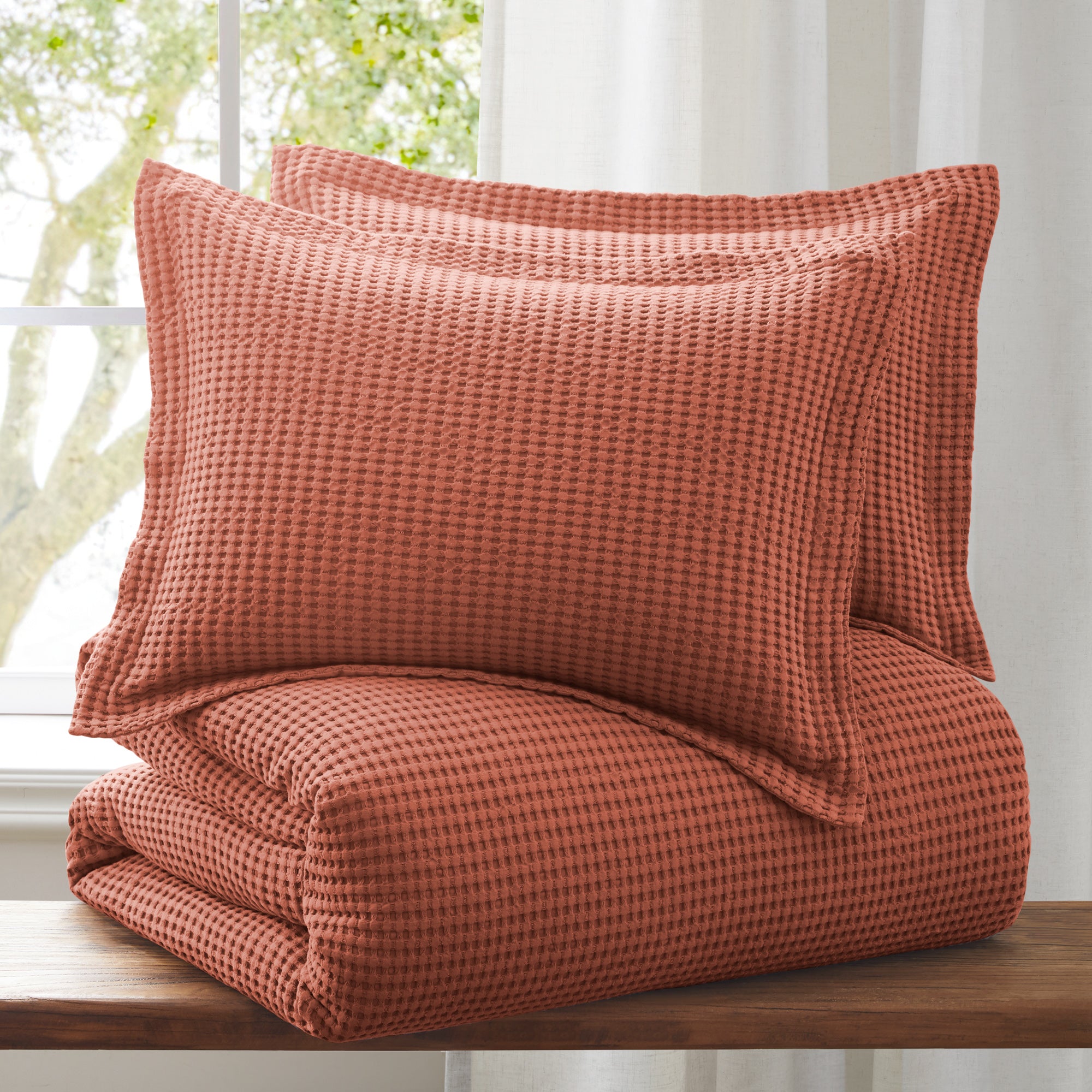 Mills Waffle Duvet Cover Set - Soft Textured Bedding for Cozy Comfort - Perfect for Master Bedroom, Guest Room & Dorm Decor